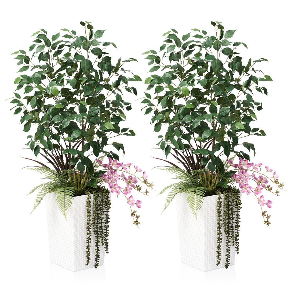 VeriNatural 4FT Mixed Fern and Ficus Artificial Plants with Black Taper Planter for Indoor & Outdoor（VN147）