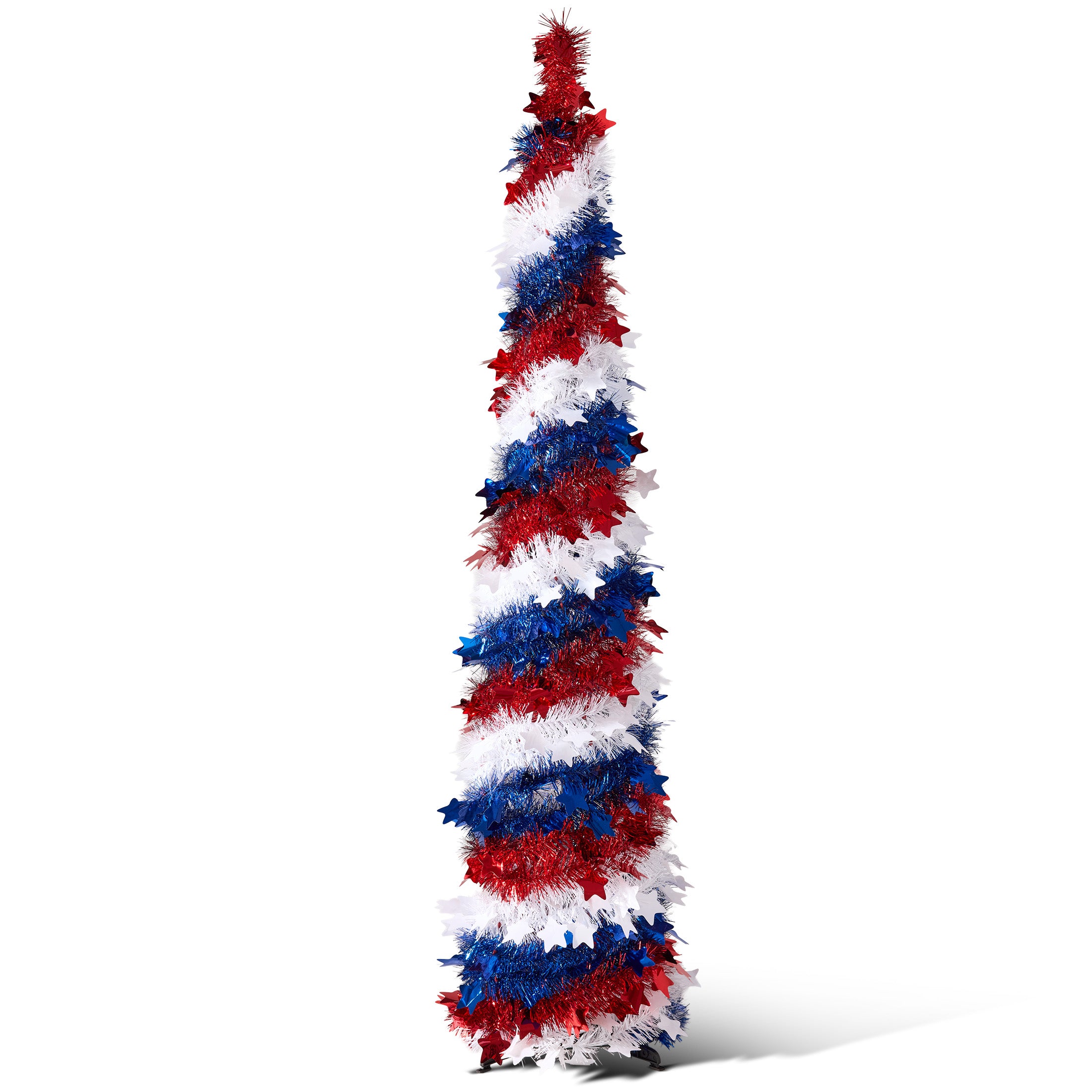 VeriNatural 5 ft 4th of July Decorations Pop Up Tinsel Pencil Tree - USA 250th Anniversary Patriotic Decor, Red White Blue Decorations with Stars for Independence Day, Memorial Day & Veterans Day