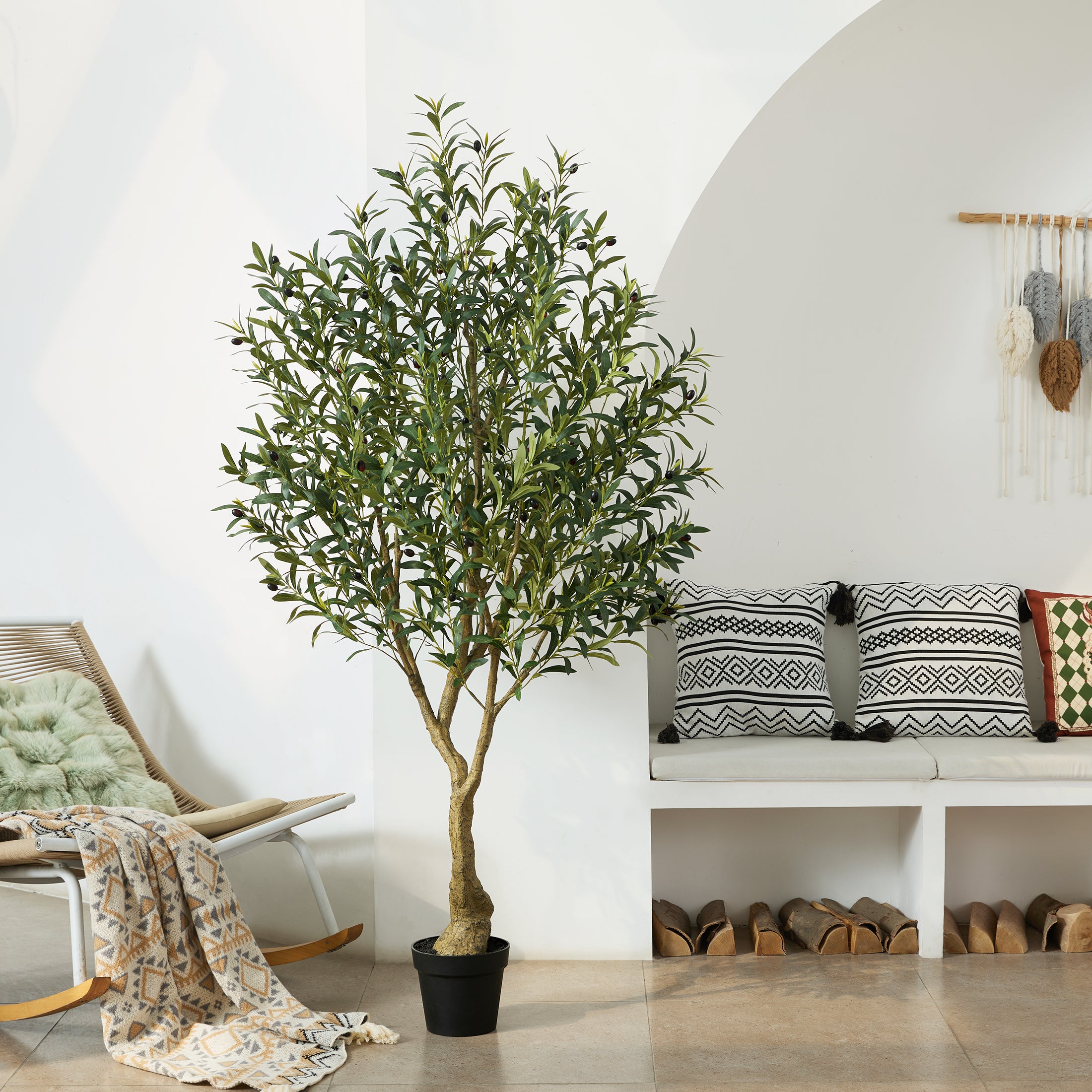 VeriNatural 5/6/7FT UV Resistant and Full-bodied Artificial Olive Tree with Black Planter for Indoor & Outdoor(VN154)