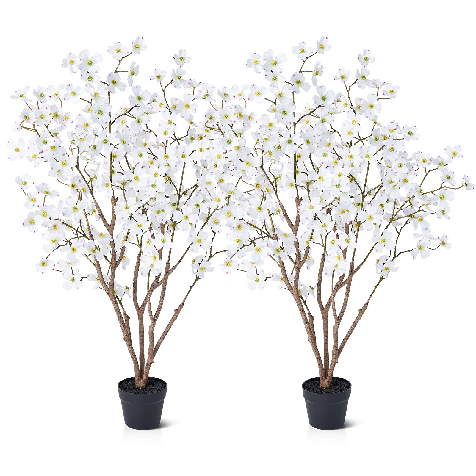 VeriNatural 2-Pack Artificial Dogwood Flower Tree 3/4FT, Faux Silk Flower Trees in Pot for Indoor Decor