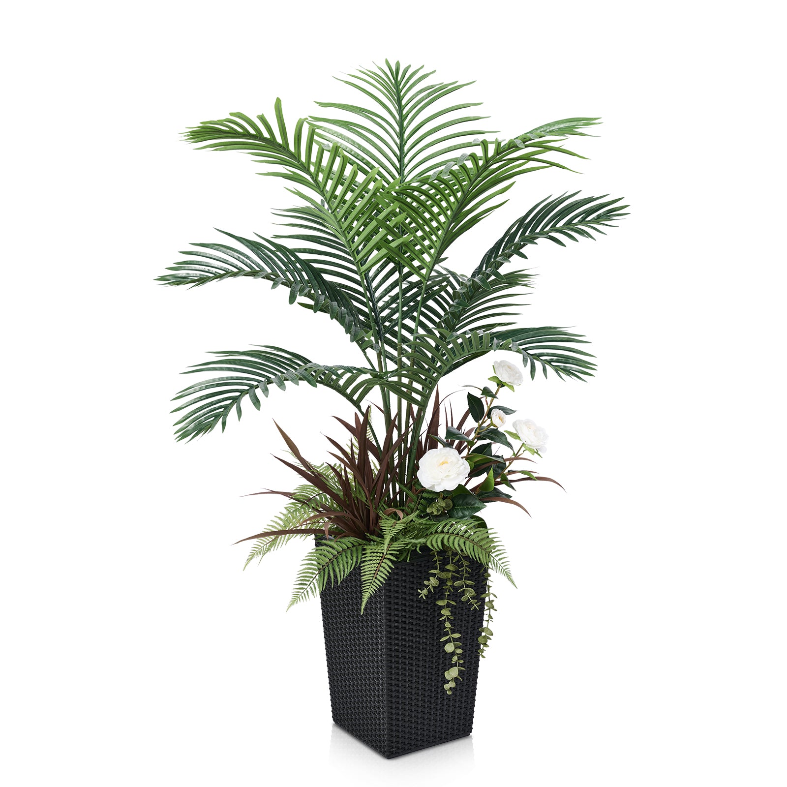 VeriNatural 4FT Mixed Fern and Plam Artificial Plants with Black/White Taper Planter for Indoor & Outdoor（VN148）