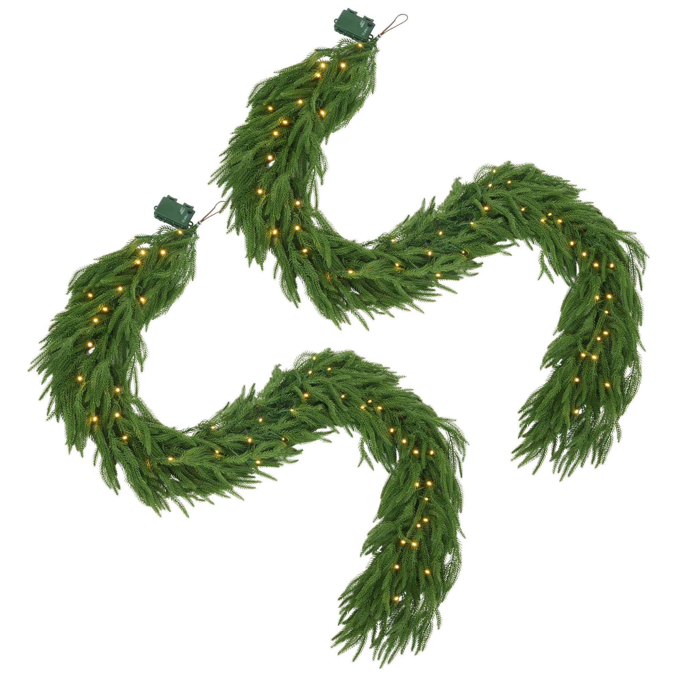 VeriNatural 2-Pack 6FT Artificial Norfolk Pine Foliage Spray – Pre Lighted (50 LEDs) / Unlit Version Available, DIY Christmas Tree Filler & Vase Filler Slim Greenery Stem