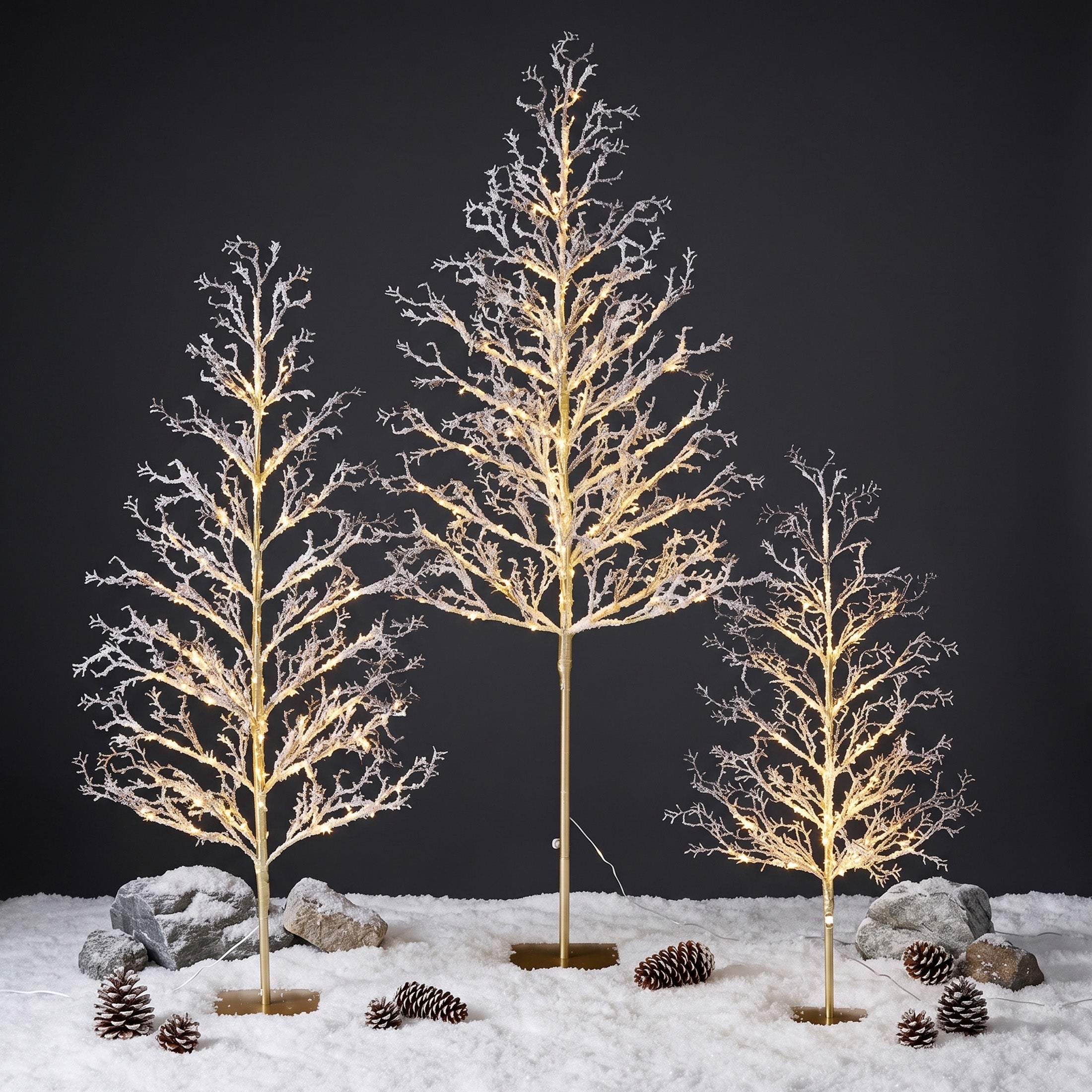 VeriNatural 4FT+5FT+6FT Pre-Lit Ice Crystal Christmas Tree Set – Golden Warm White LED Trees with Breathing Flash, Indoor & Outdoor Holiday Decor