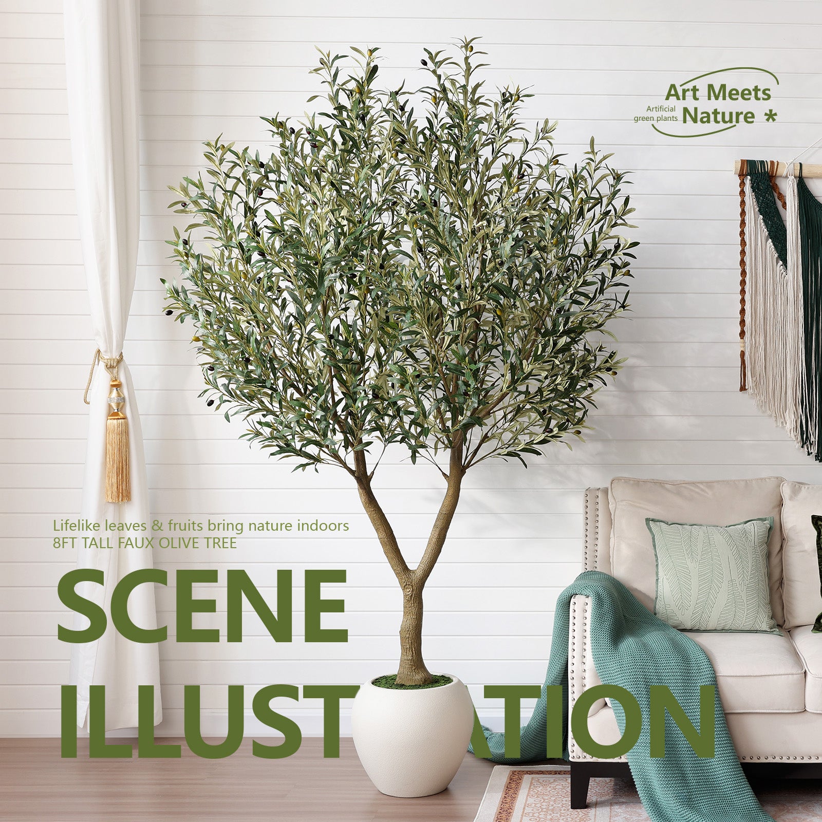 VeriNatural 8FT Artificial Olive Tree – Realistic Tall Faux Olive Tree with UV-Resistant Leaves & Fruits, White Round Planter, Indoor & Outdoor Home, Office & Living Room Decor (VN210)