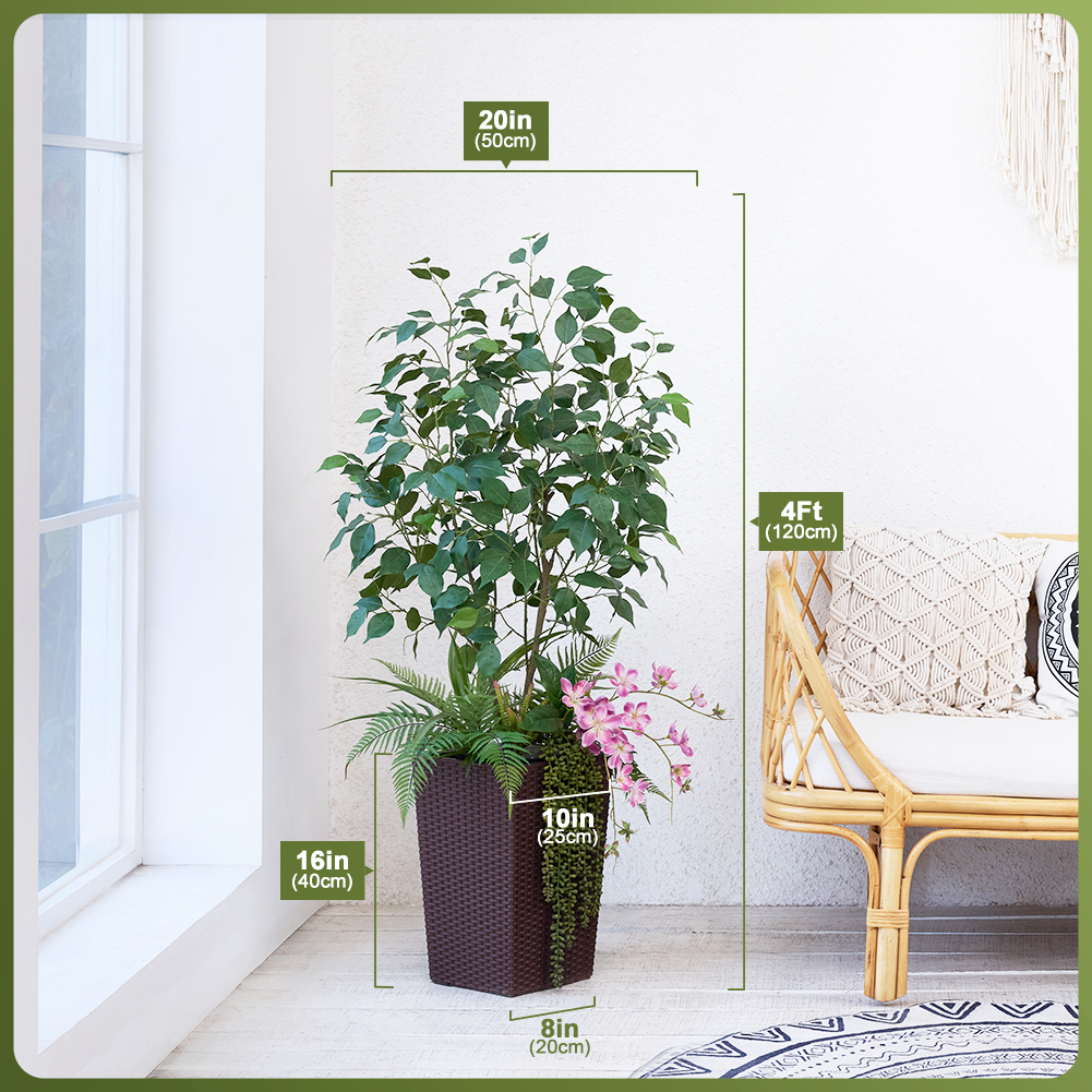VeriNatural 4FT Mixed Fern and Ficus Artificial Plants with Black Taper Planter for Indoor & Outdoor（VN147）