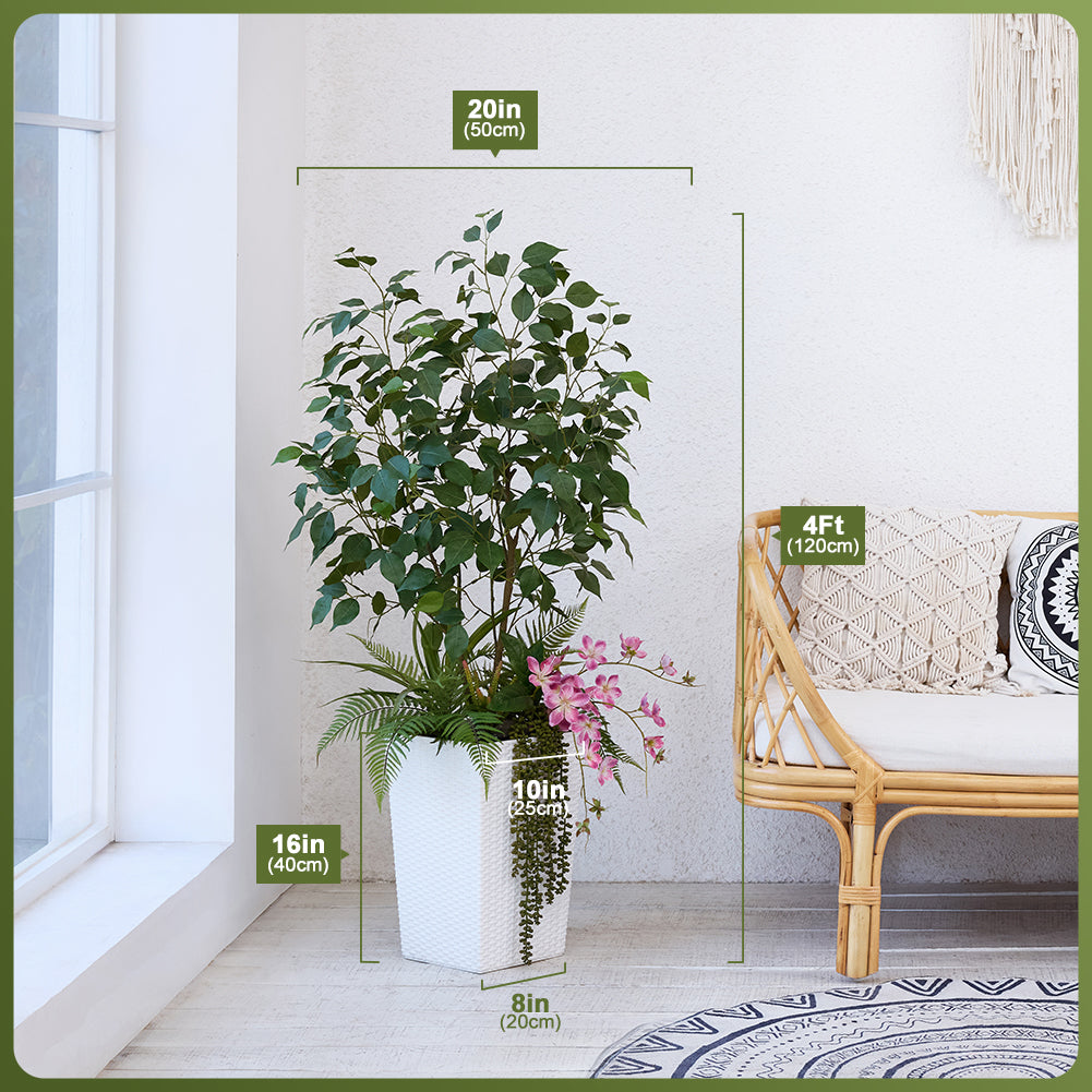 VeriNatural 4FT Mixed Fern and Ficus Artificial Plants with Black Taper Planter for Indoor & Outdoor（VN147）