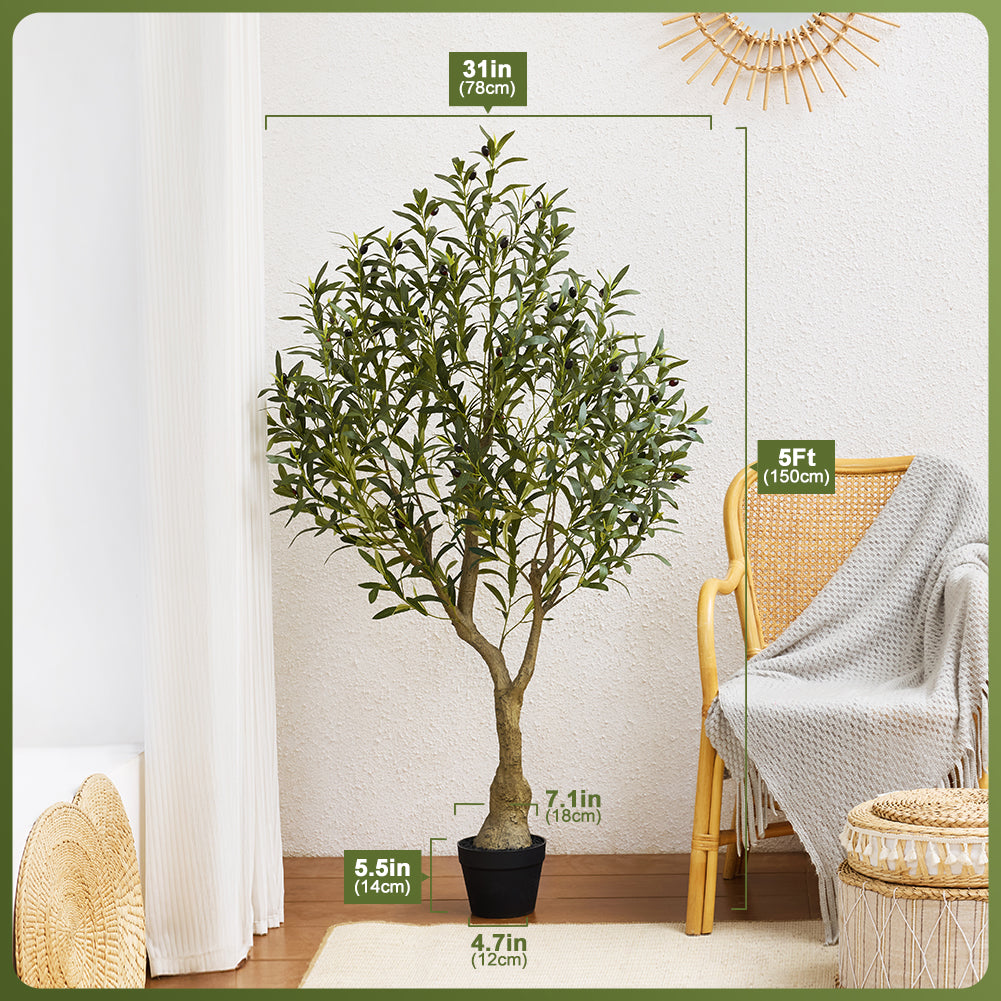 VeriNatural 5FT UV Resistant and Full-bodied Artificial Olive Tree with Black Planter for Indoor & Outdoor(VN154)