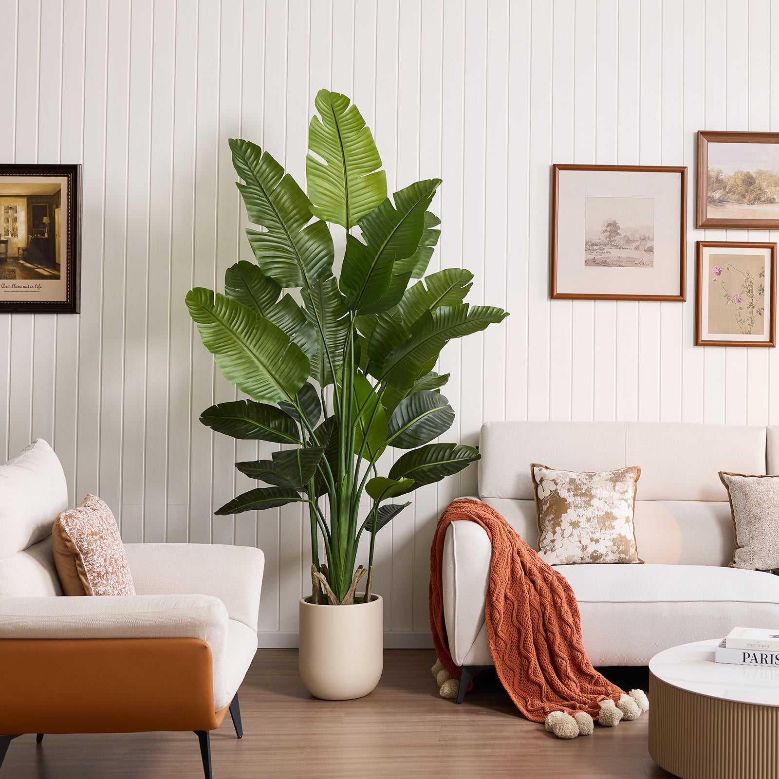 VeriNatural 6/7/8FT Artificial Bird of Paradise Tree Indoor, Large Faux Tropical Palm Plant with Realistic Trunks &  White Planter, Tall Fake Palm Tree for Living Room, Office & Home Decor (VN302)
