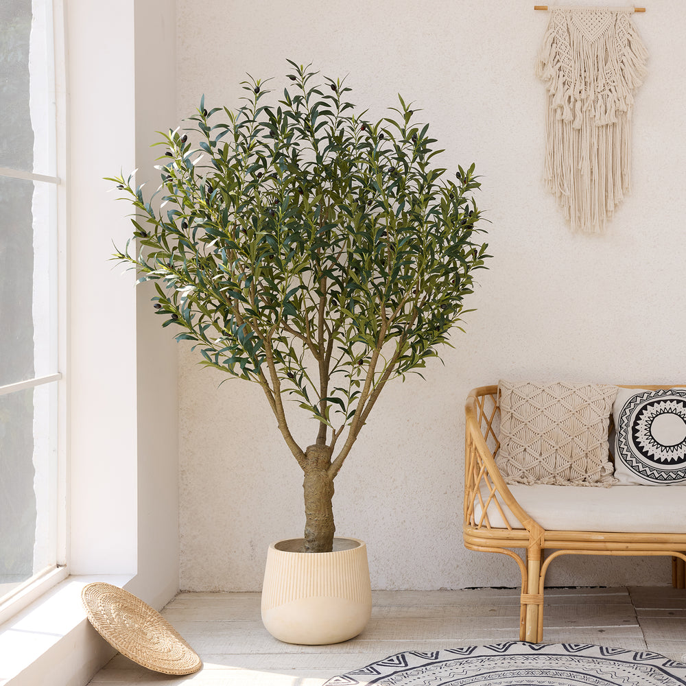 VeriNatural 5/6/7/8FT Artificial Olive Tree UV Resistant with Black Pl