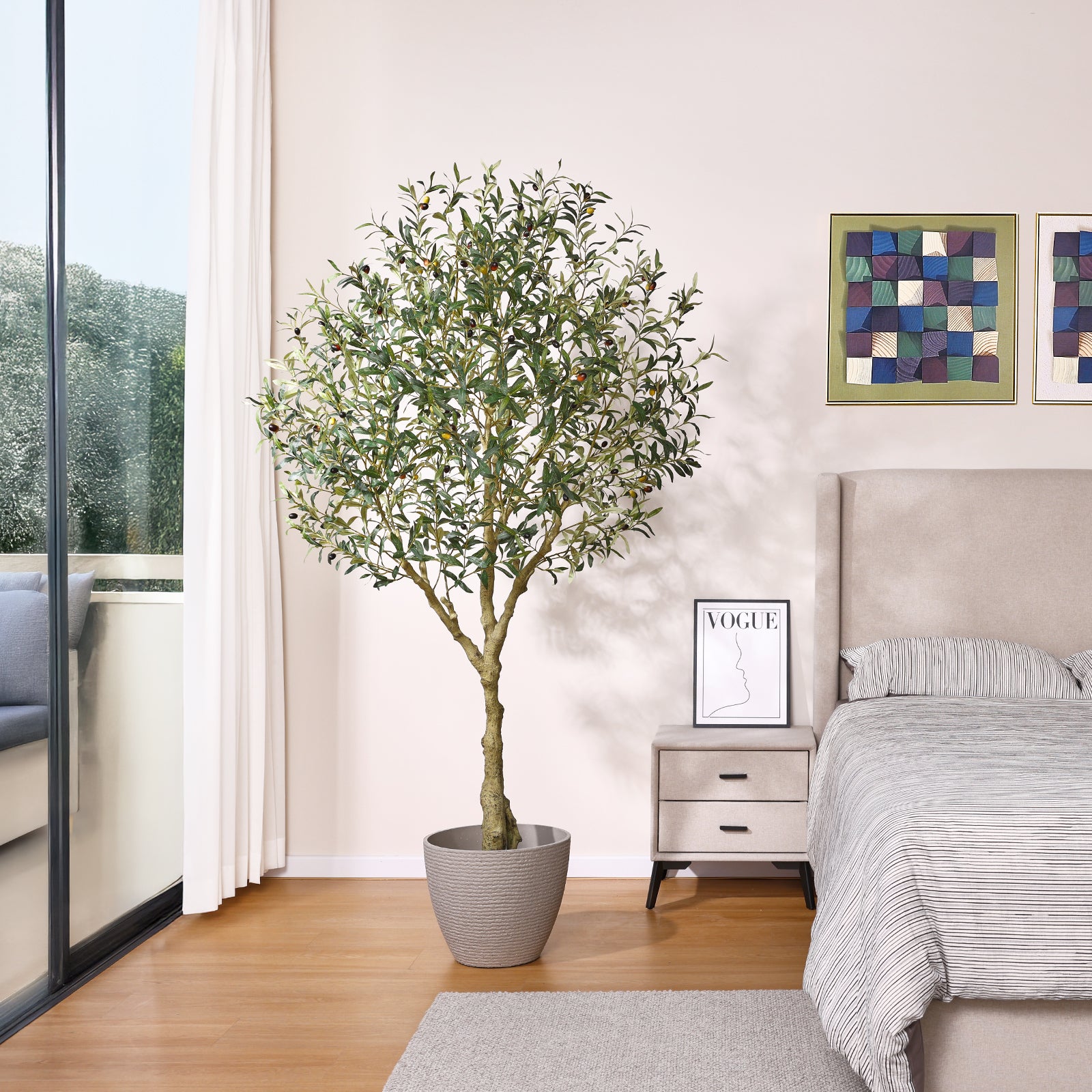 VeriNatural 7FT Artificial Olive Tree  Lifelike Faux Plant in Pot | Living Room & Office Decor
