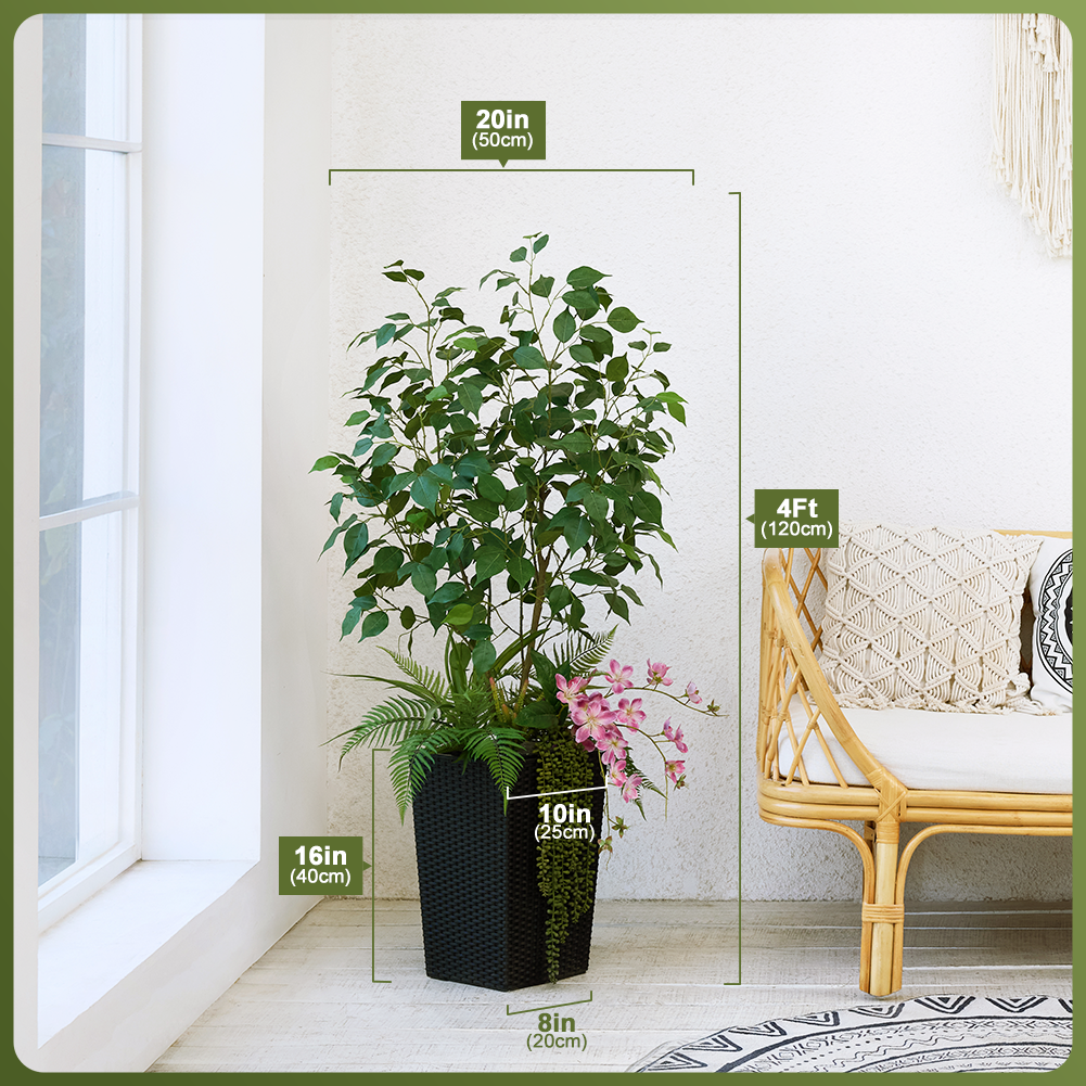 VeriNatural 4FT Mixed Fern and Ficus Artificial Plants with Black Taper Planter for Indoor & Outdoor（VN147）