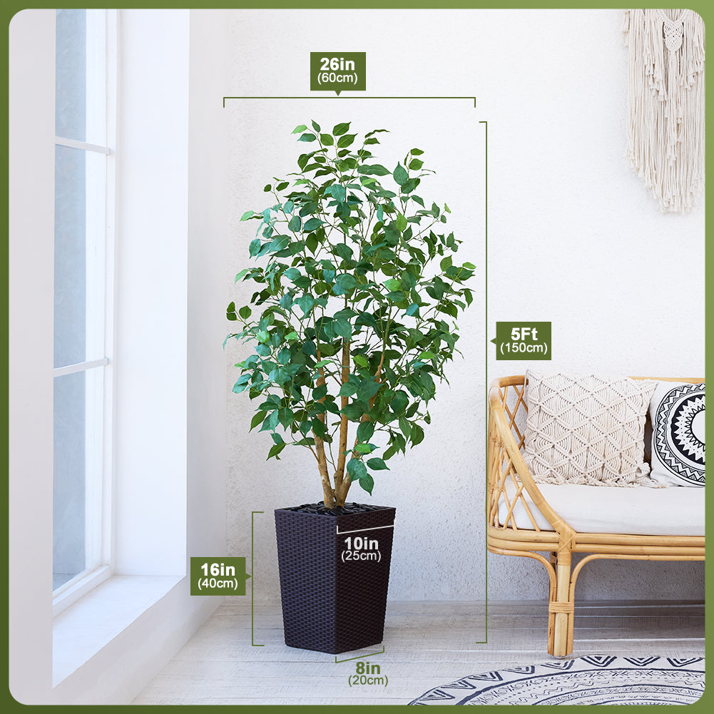 VeriNatural 5/6FT Natural Trunk Artificial Ficus Tree UV Resistant with Black/White Taper Planter for Indoor & Outdoor（VN129）