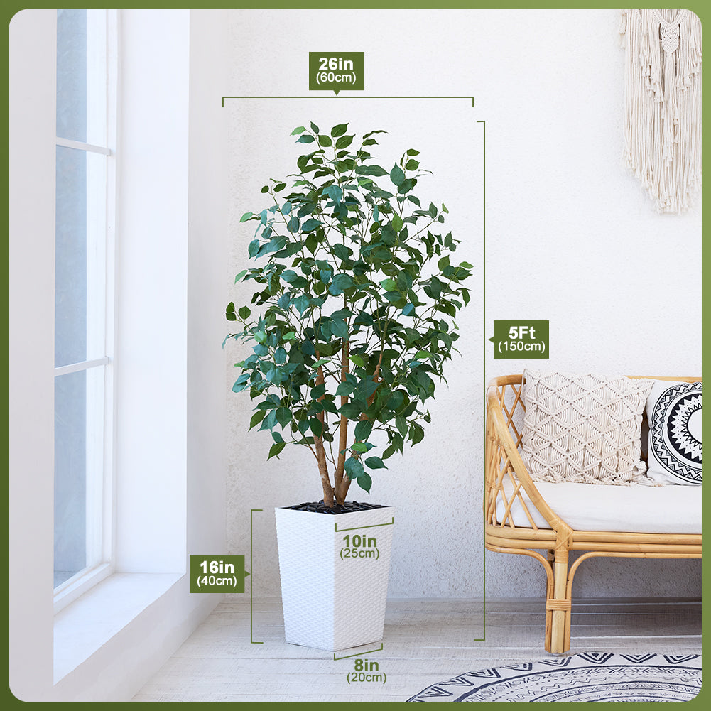 VeriNatural 5/6FT Natural Trunk Artificial Ficus Tree UV Resistant with Black/White Taper Planter for Indoor & Outdoor（VN129）
