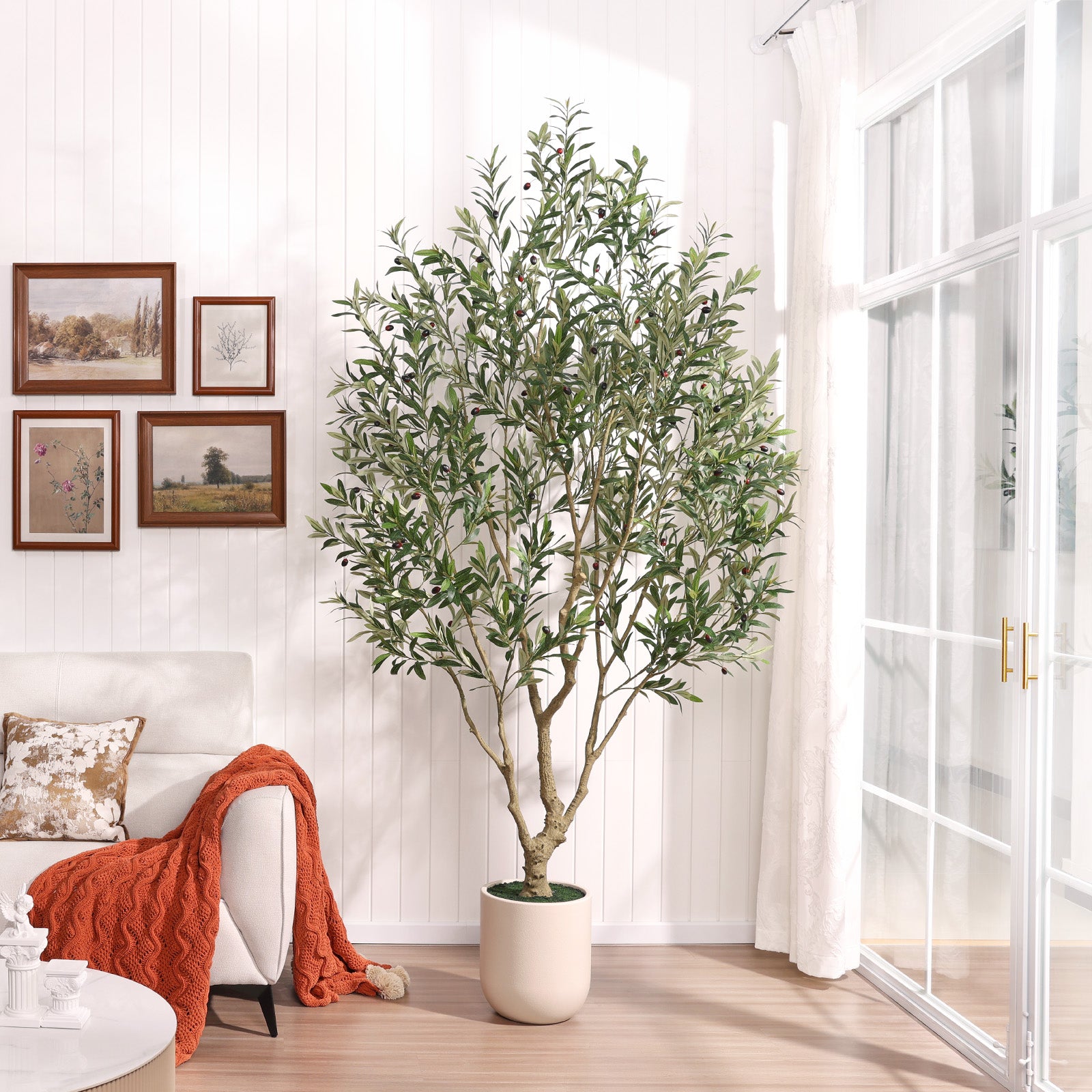 VeriNatural 8FT Artificial Olive Tree  Lifelike Faux Plant with White Planter | No Maintenance Decor(VN224)