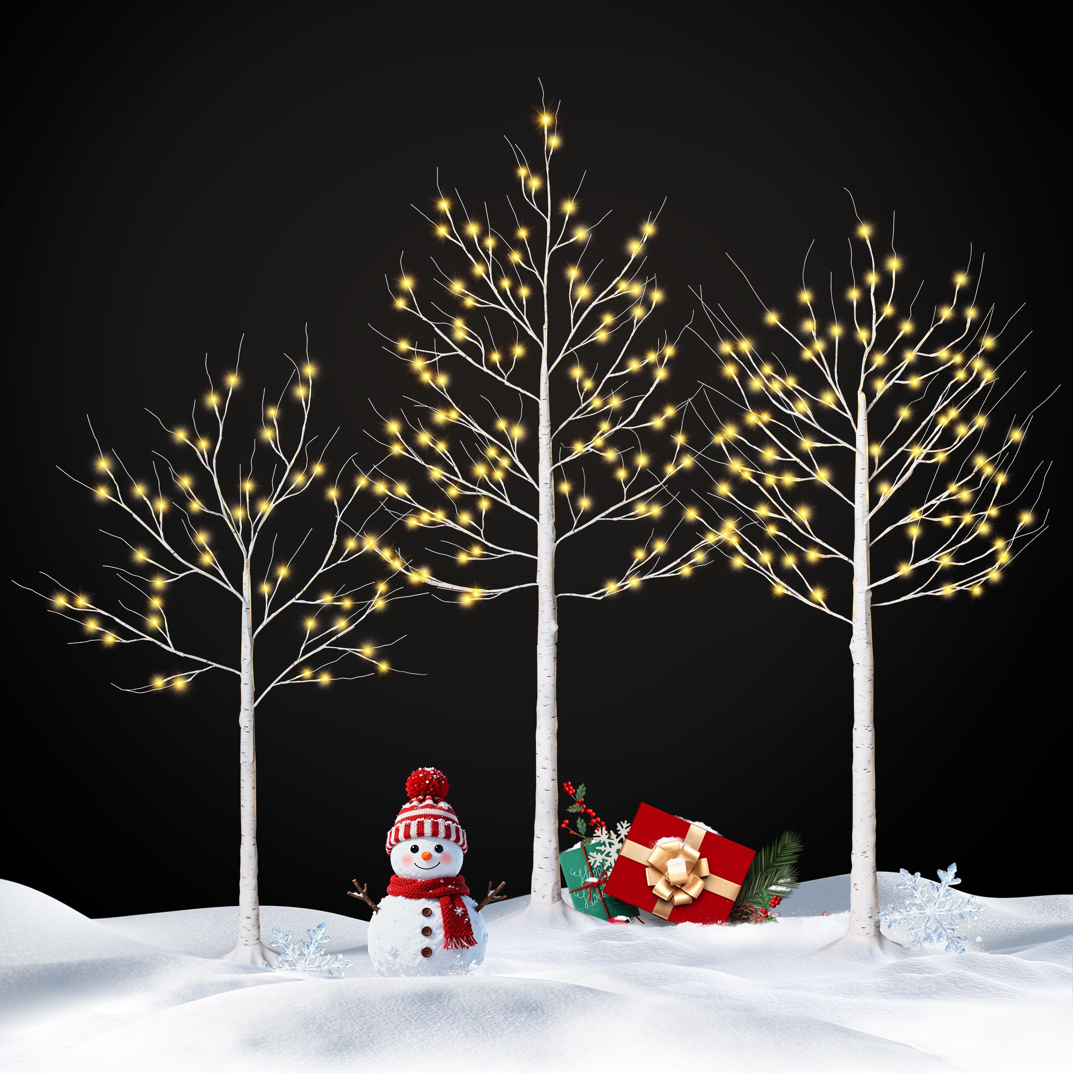 VeriNatural LED Birch Tree Light Set – 4FT/5FT/6FT Pre-Lit Artificial Trees with Warm White Plug-In Lights, Indoor & Outdoor Christmas, Holiday, Wedding & Party Decor (3-Pack)