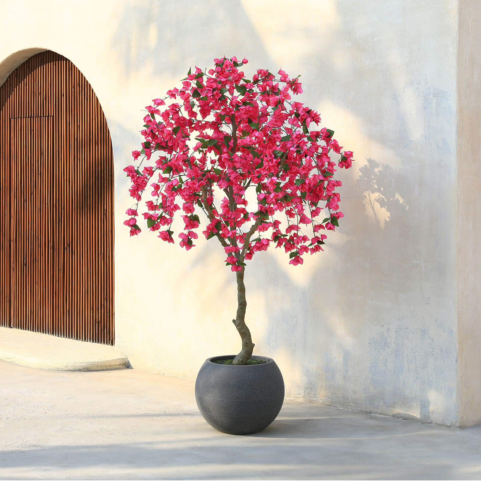 VeriNatural 7FT Artificial Bougainvillea with Gray Oval Planter for Indoor & Outdoor