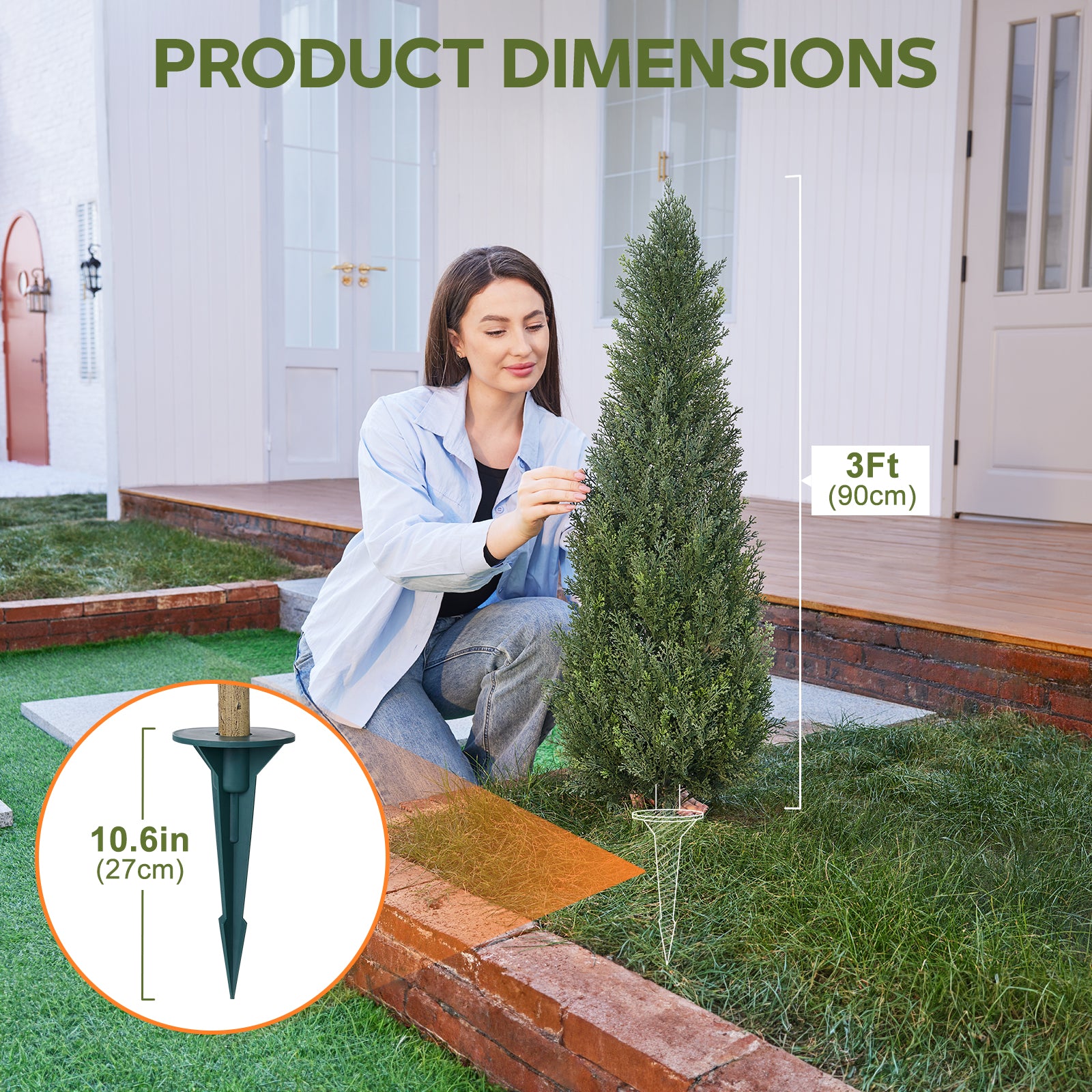 VeriNatural Artificial Cedar Topiary Trees (24–60 Inch) – Set of 2 with Ground Spike, UV-Resistant Faux Cypress for Indoor Outdoor Porch & Garden Decor