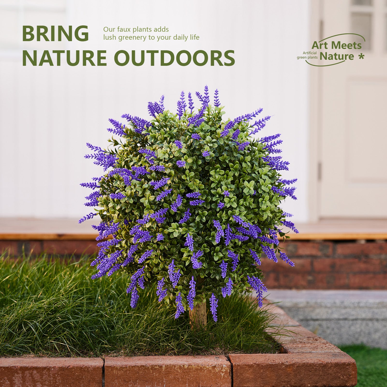 VeriNatural Artificial Lavender Topiary Ball – UV Resistant Outdoor Boxwood Décor with Ground Spike (15” / 19”, Single or Set of 2