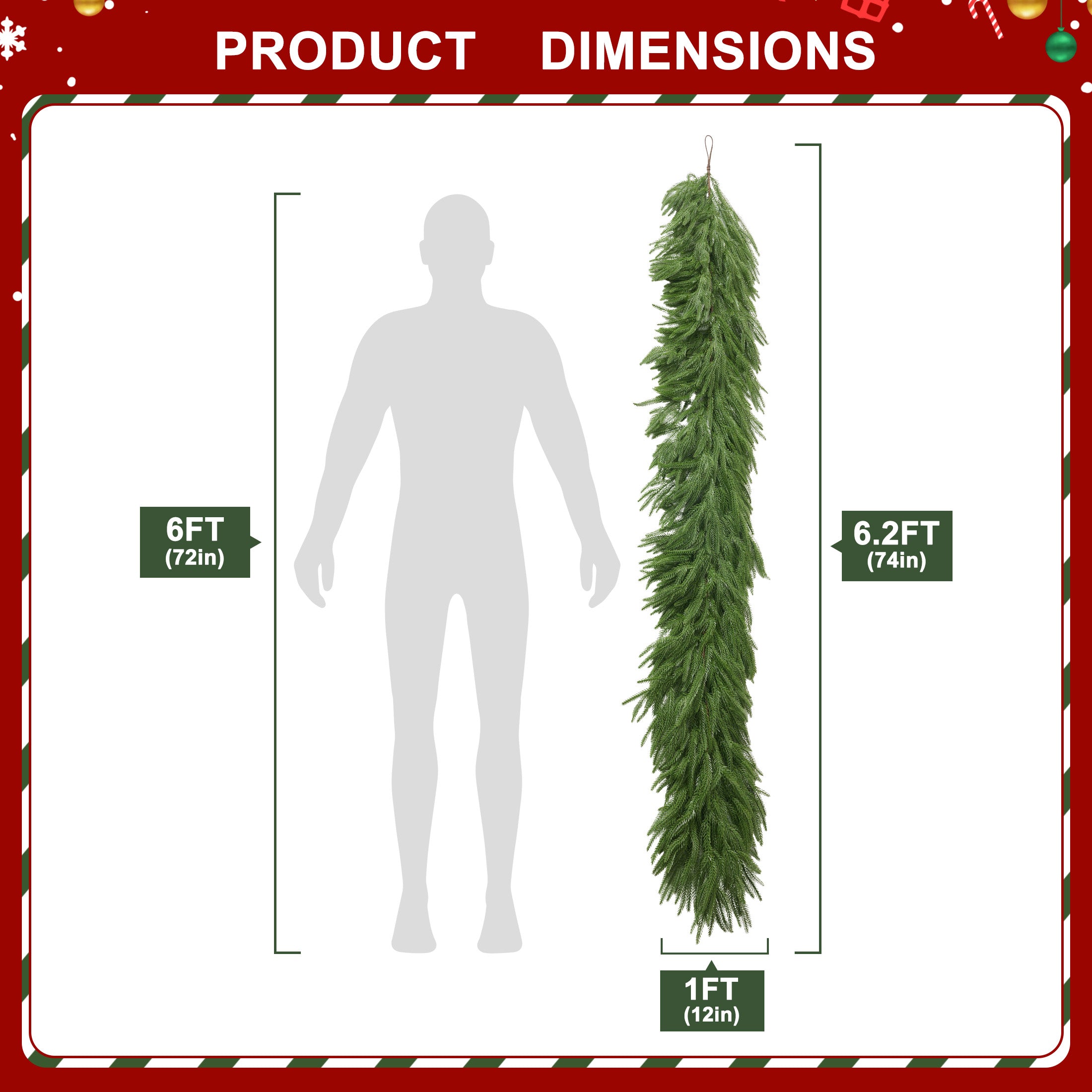 VeriNatural 2-Pack 6FT Artificial Norfolk Pine Foliage Spray – Pre Lighted (50 LEDs) / Unlit Version Available, DIY Christmas Tree Filler & Vase Filler Slim Greenery Stem
