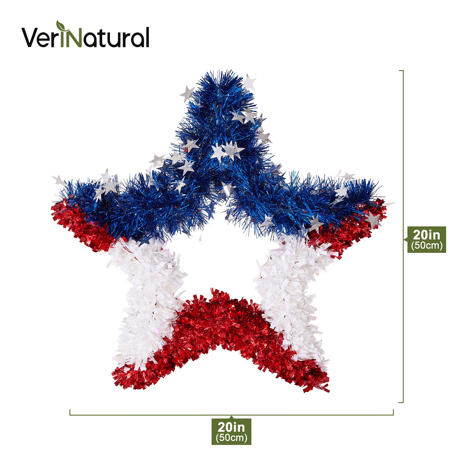VeriNatural Garland  Red White Blue Star Tinsel Decor for Party, Door, Wall & Golf Cart