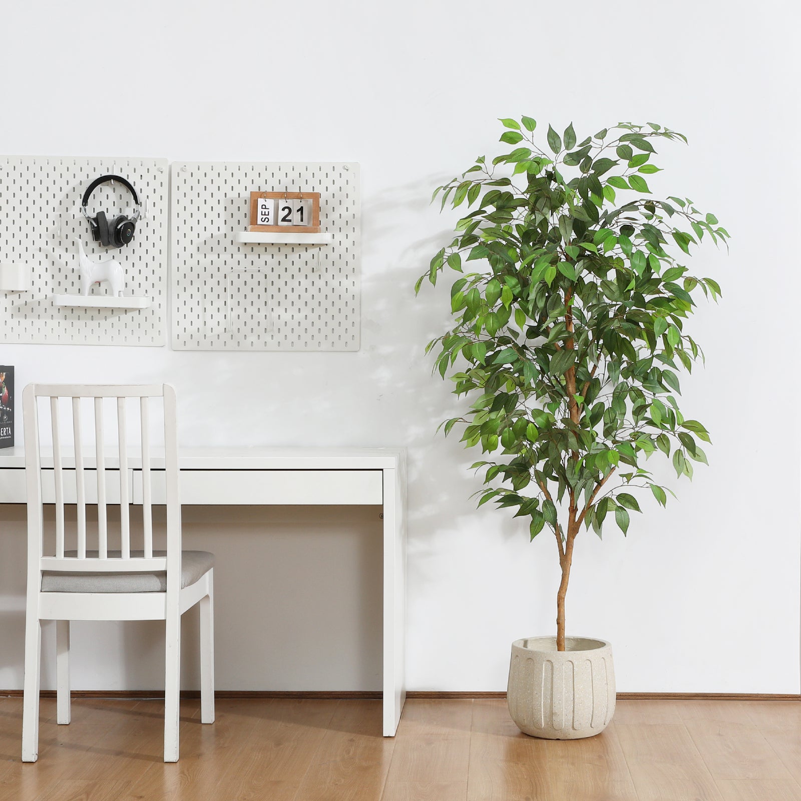 Fopamtri Artificial Ficus Plant 150 cm Large Fake Plants Indoor with Natural Wood Trunk, Fake Potted Ficus Tree for Home Bedroom Office Balcony Garden Decorations (1 Pack)