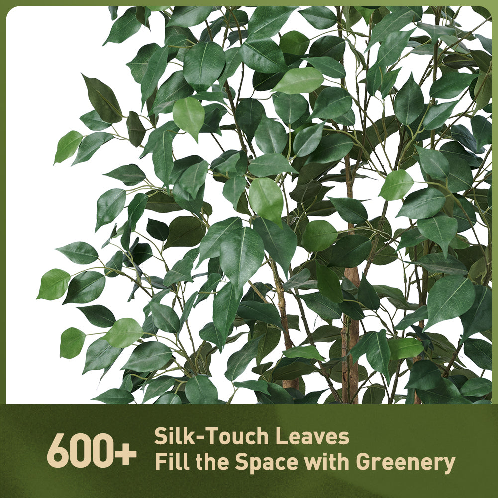 VeriNatural 5/6FT Natural Trunk Artificial Ficus Tree UV Resistant with Black/White Taper Planter for Indoor & Outdoor（VN129）