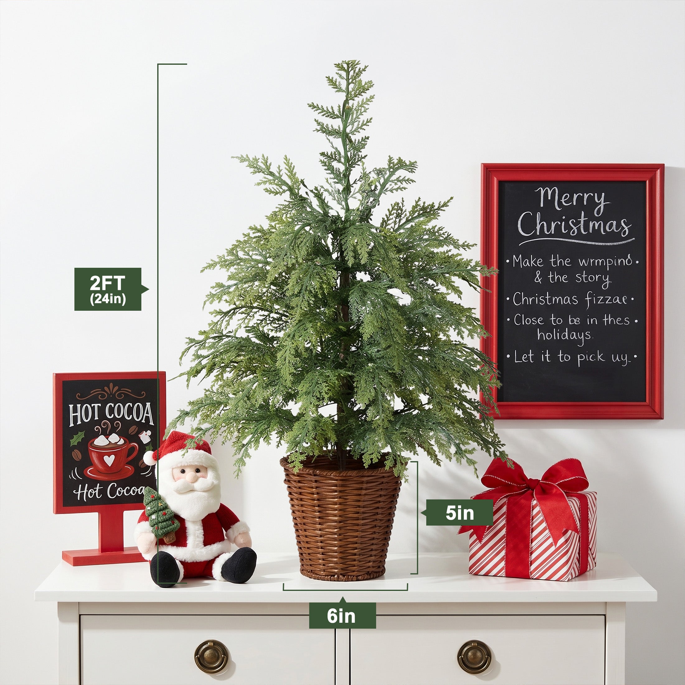 VeriNatural Pre-Lit Green Cypress Artificial Christmas Tree, 2/3/4/6/7.5FT Faux Xmas Tree with Warm White LED Lights, Indoor Holiday Decor