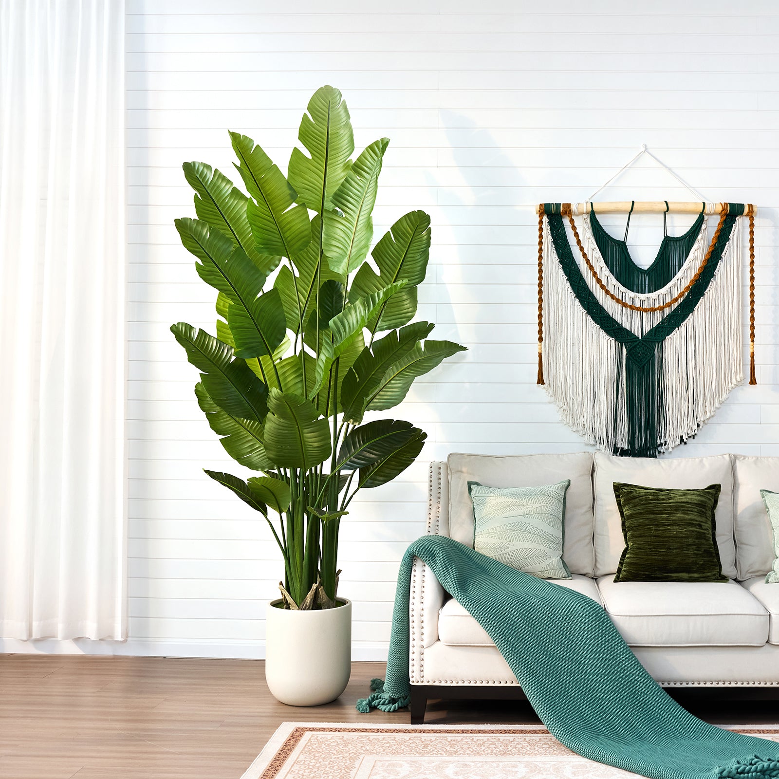 VeriNatural 6/7/8FT Artificial Bird of Paradise Tree Indoor, Large Faux Tropical Palm Plant with Realistic Trunks &  White Planter, Tall Fake Palm Tree for Living Room, Office & Home Decor (VN302)