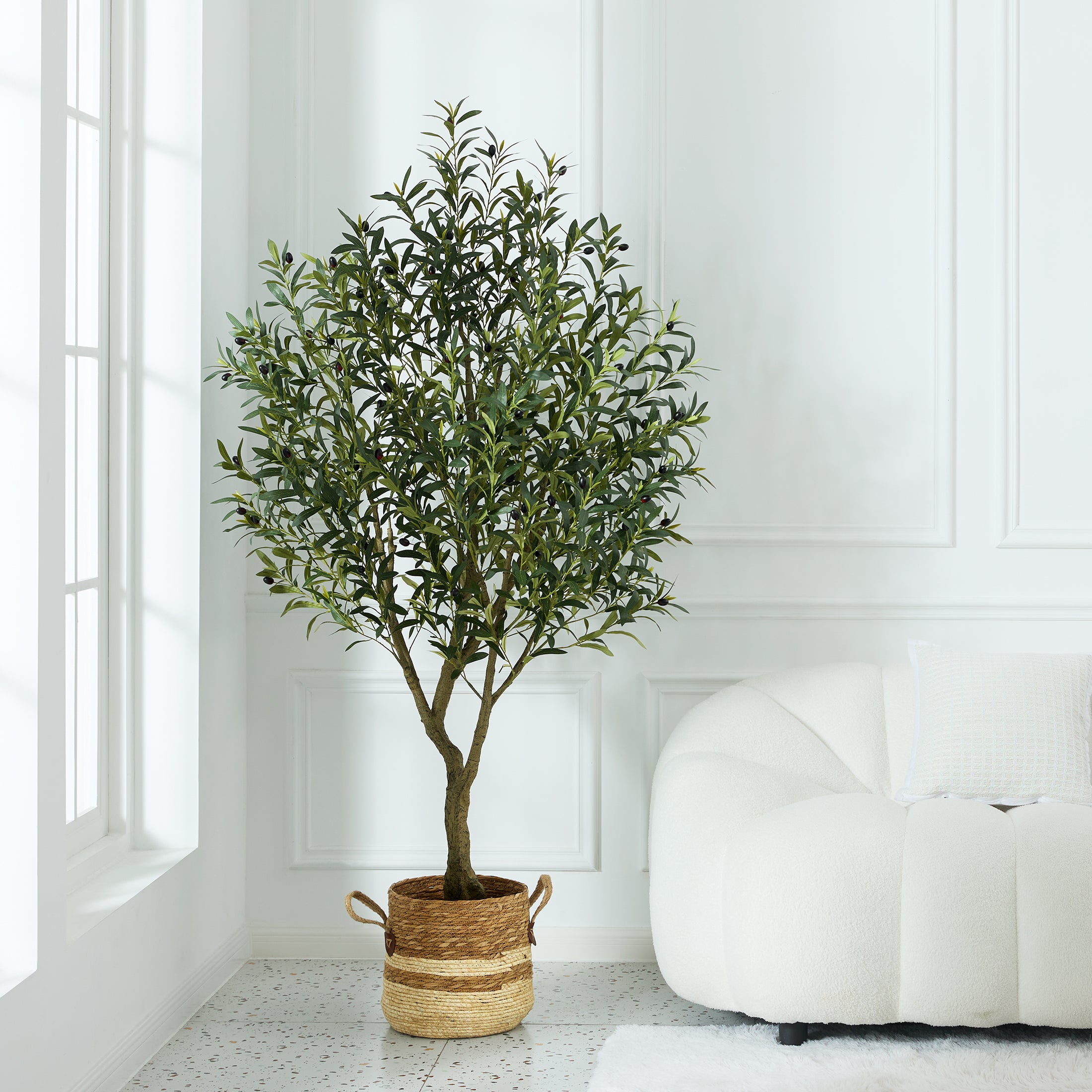 VeriNatural 5/6/7FT UV Resistant and Full-bodied Artificial Olive Tree with Black Planter for Indoor & Outdoor(VN154)