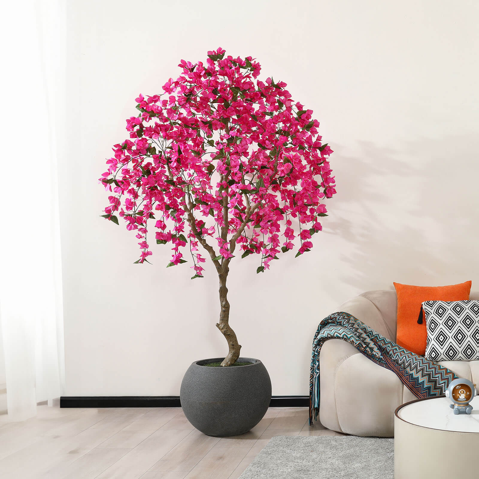 VeriNatural 7FT Artificial Bougainvillea with Gray Oval Planter for Indoor & Outdoor
