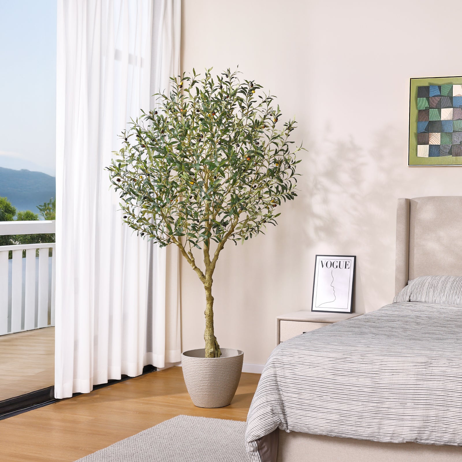 VeriNatural 7FT Artificial Olive Tree  Lifelike Faux Plant in Pot | Living Room & Office Decor
