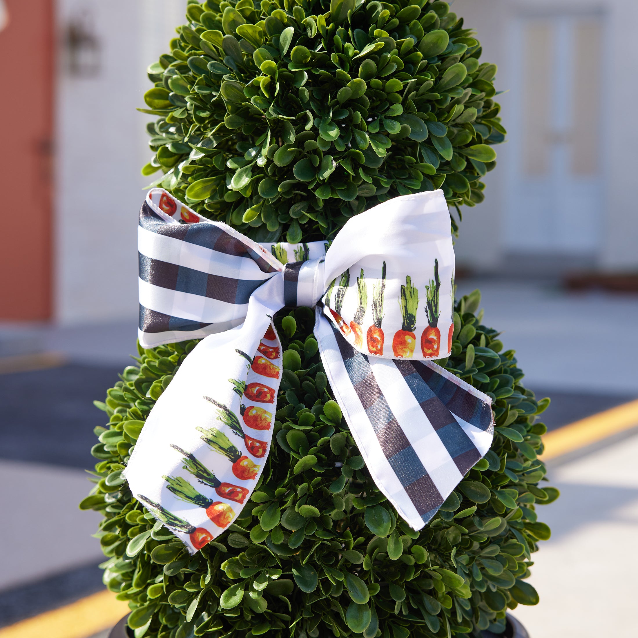 VeriNatural 36-inch Easter Bunny Artificial Topiary in Decorative Vase with Bow, UV-Resistant Faux Boxwood Indoor Outdoor Spring Decor
