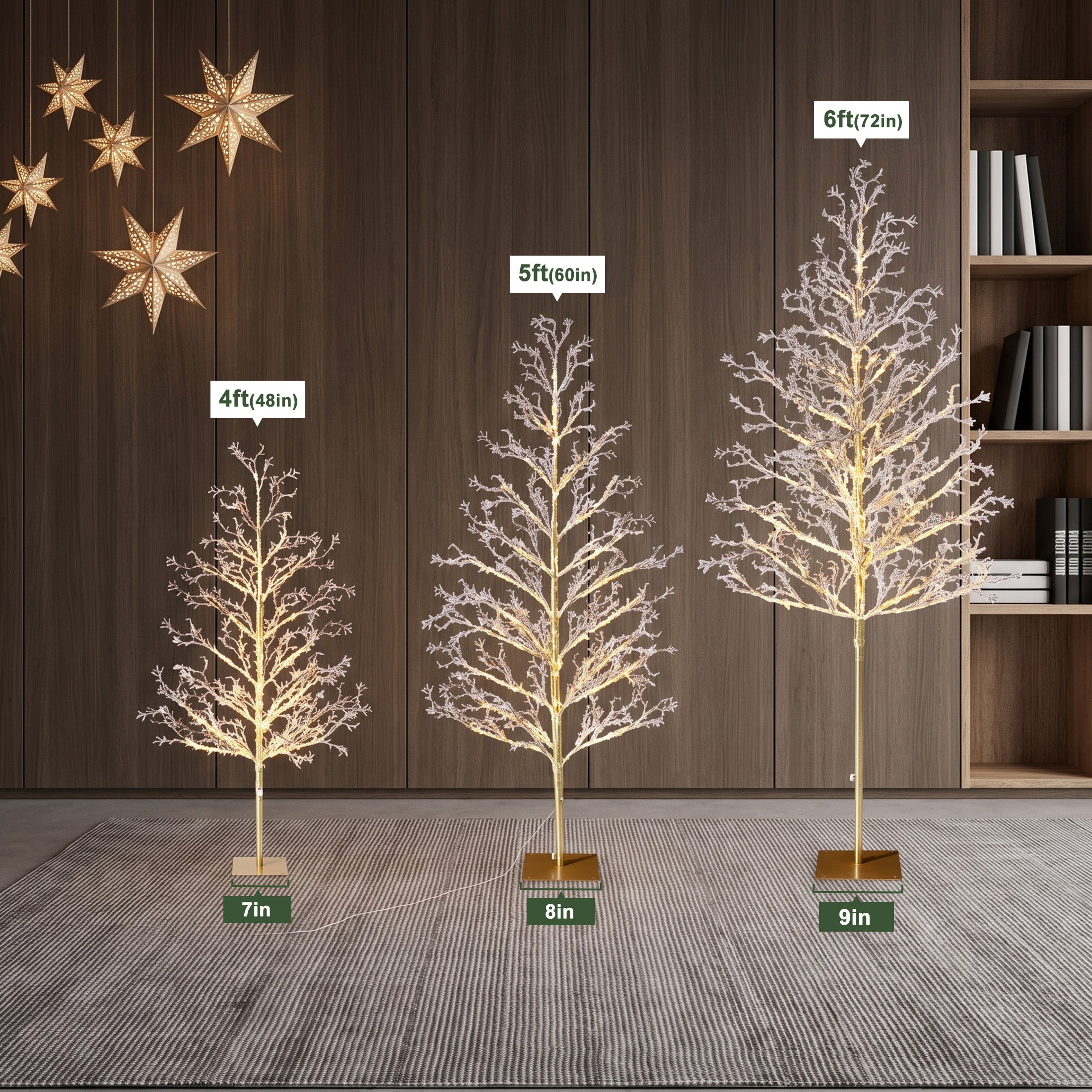 VeriNatural 4FT+5FT+6FT Pre-Lit Ice Crystal Christmas Tree Set – Golden Warm White LED Trees with Breathing Flash, Indoor & Outdoor Holiday Decor