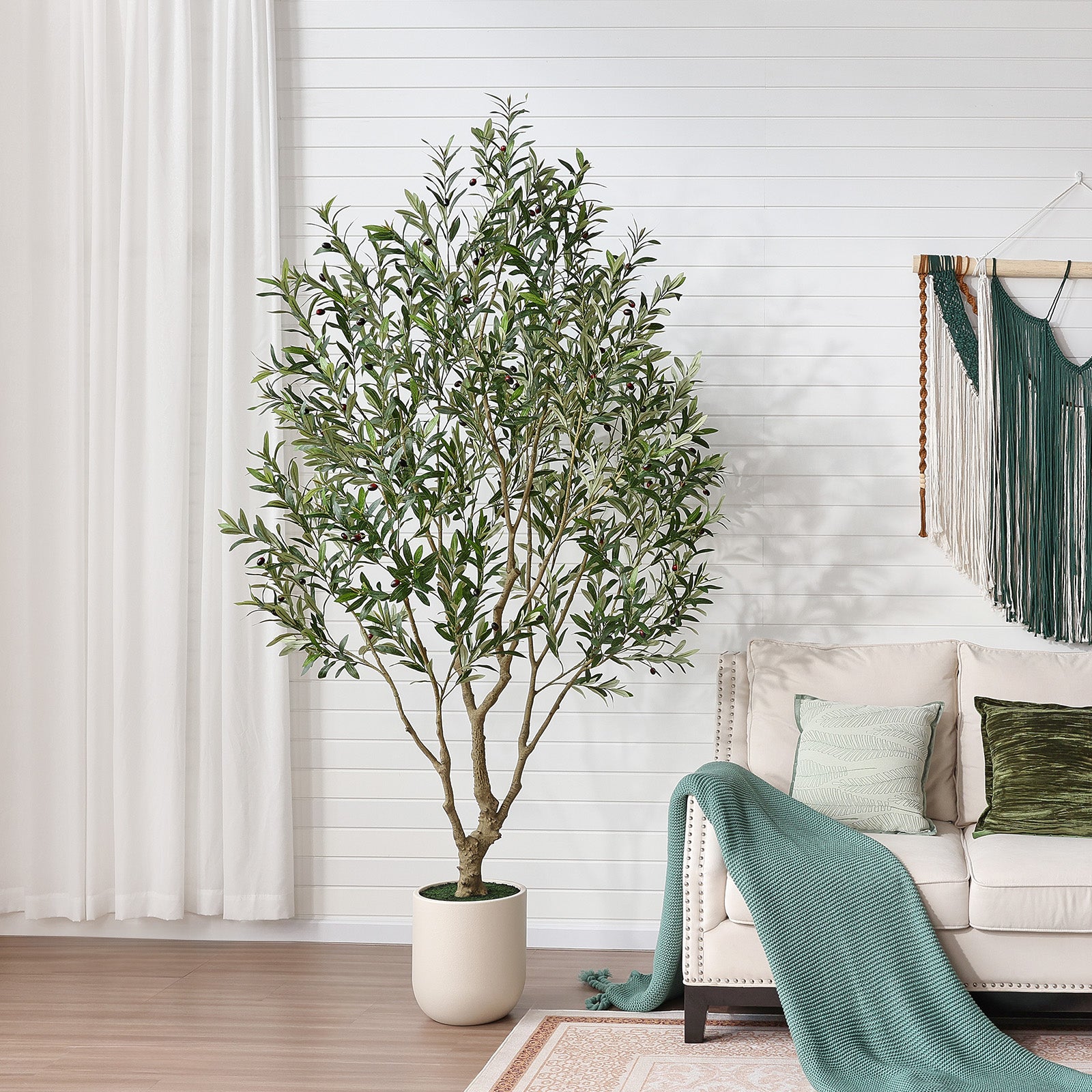 VeriNatural 8FT Artificial Olive Tree  Lifelike Faux Plant with White Planter | No Maintenance Decor