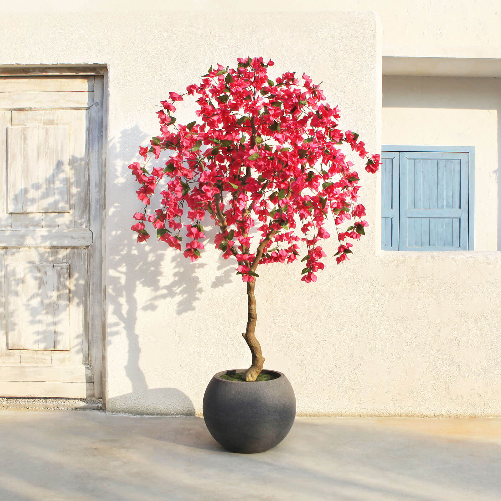 VeriNatural 7FT Artificial Bougainvillea with Gray Oval Planter for Indoor & Outdoor