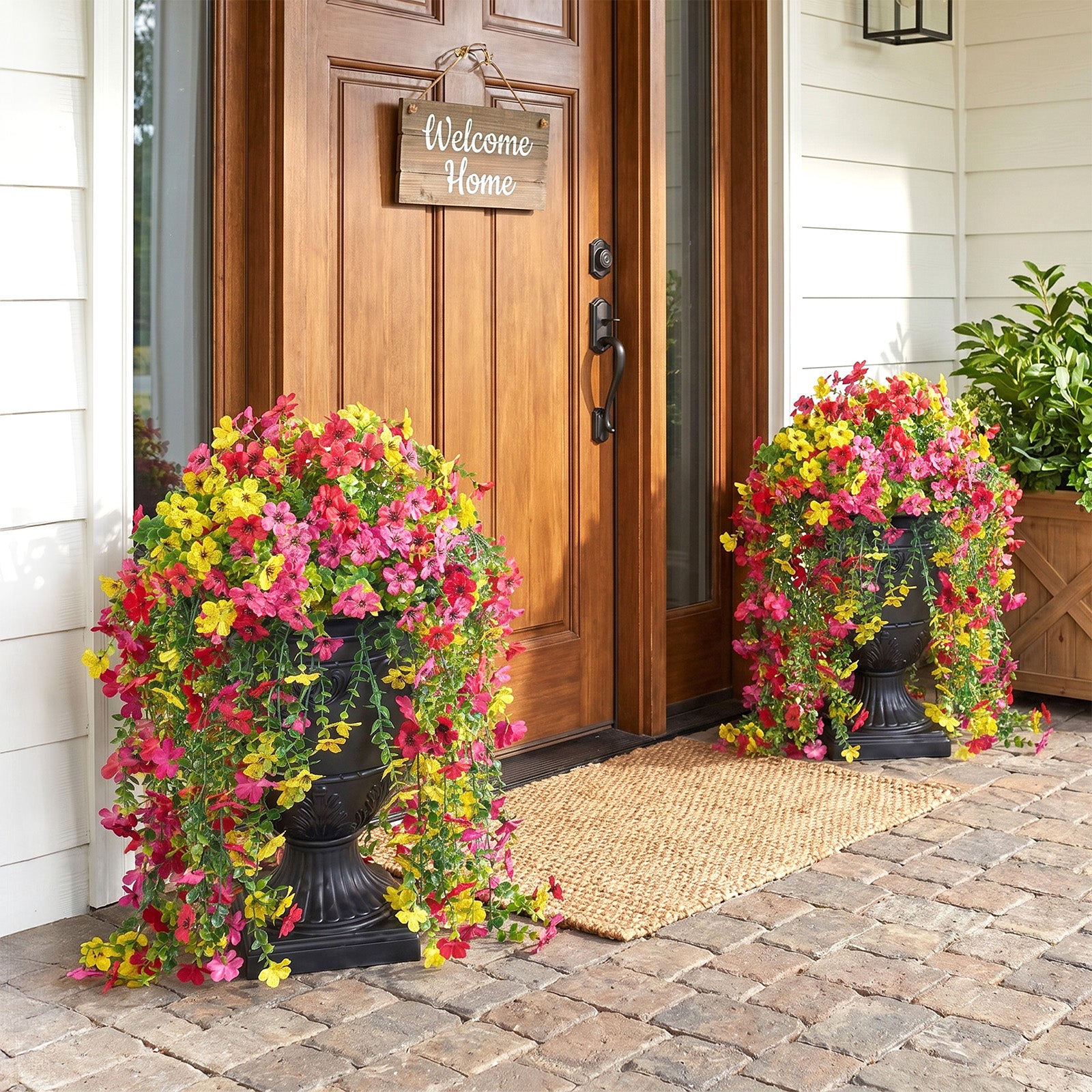 VeriNatural Artificial Lobelia in Charming Urn Planter Set, 26 Inch (0.65m) Tall Lifelike Faux Flowers, Pre-Potted with Tray, Indoor & Patio Decor, Available in 1 Pack & 2 Pack