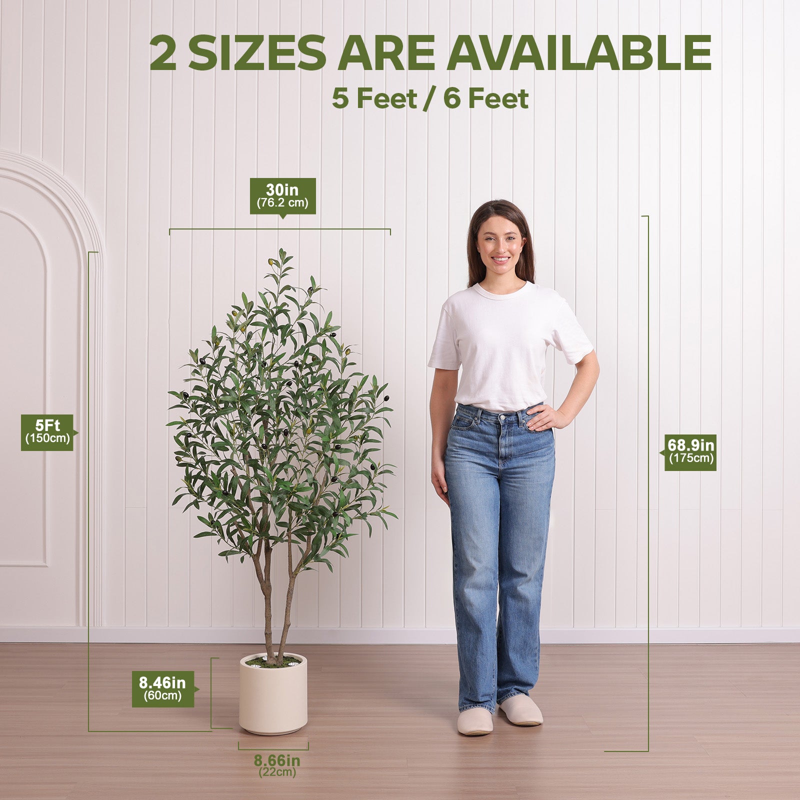 Verinatural 5/6FT Artificial Olive Tree with LED Spotlights, Lifelike Faux Indoor Tree, White Planter, Home Office Floor Decor, VN214
