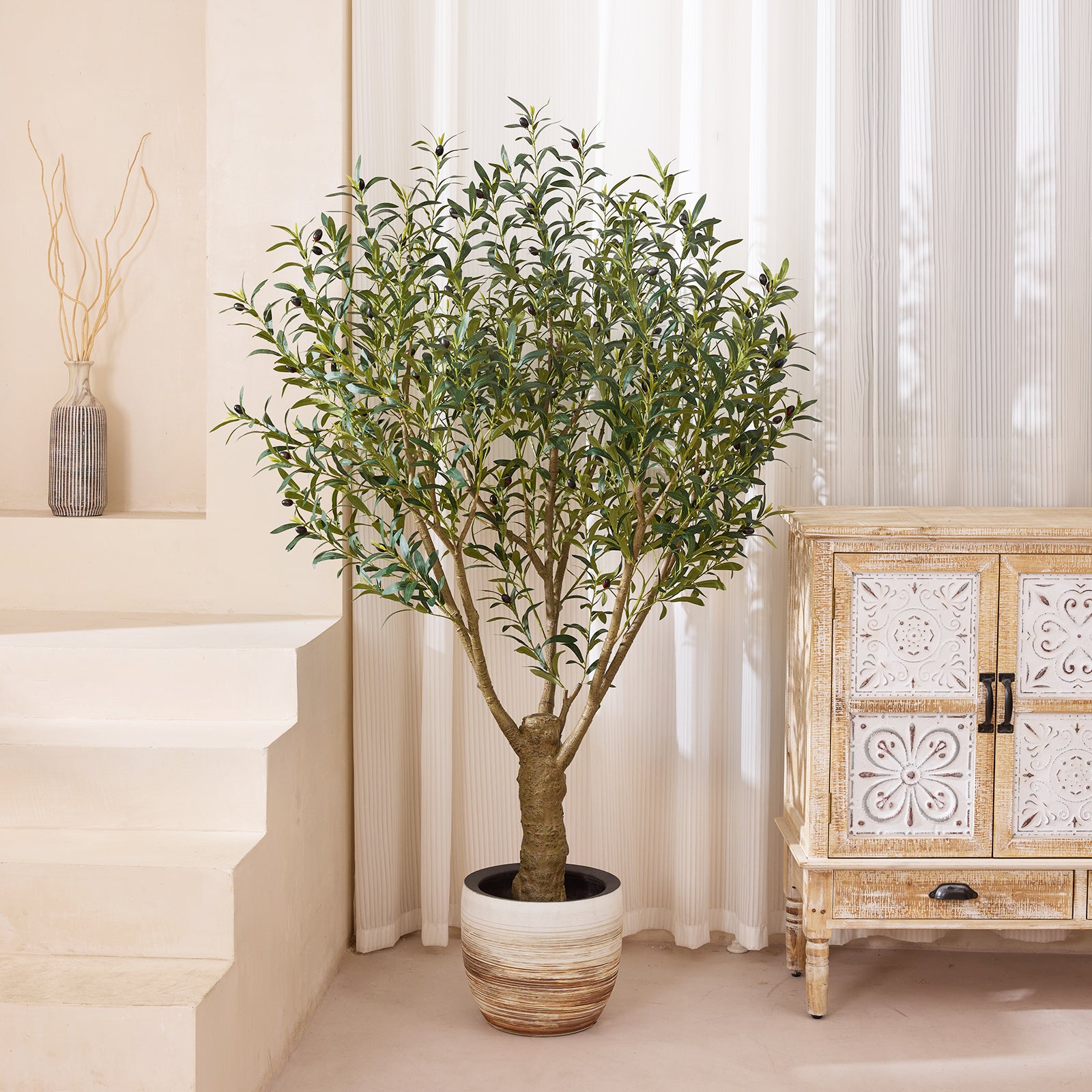 VeriNatural 5/6/7/8FT Artificial Olive Tree UV Resistant with Black Planter for Indoor & Outdoor（VN160）