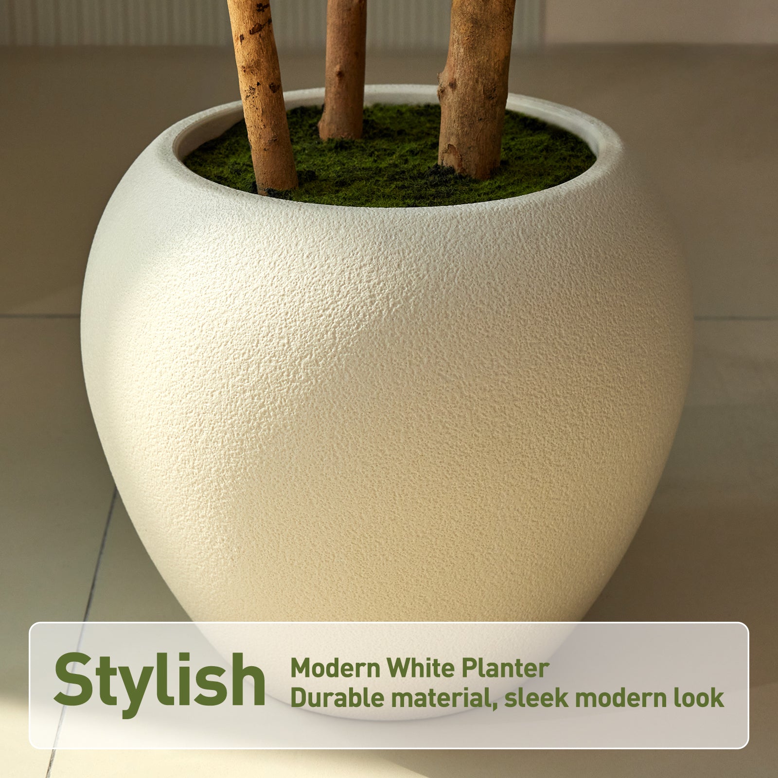 VeriNatural 6/7/8FT Artificial Fiddle Leaf Fig Tree with White Planter – Tall Faux Tree with 4 Real Wood Trunks & Real Moss, Indoor Decorative Plant for Home, Living Room & Office Decor (VN244)