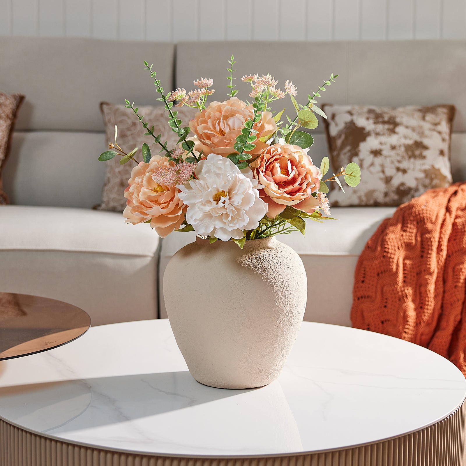 VeriNatural 24” Faux Peony Arrangement in MgO Vase – Luxury Table Centerpiece