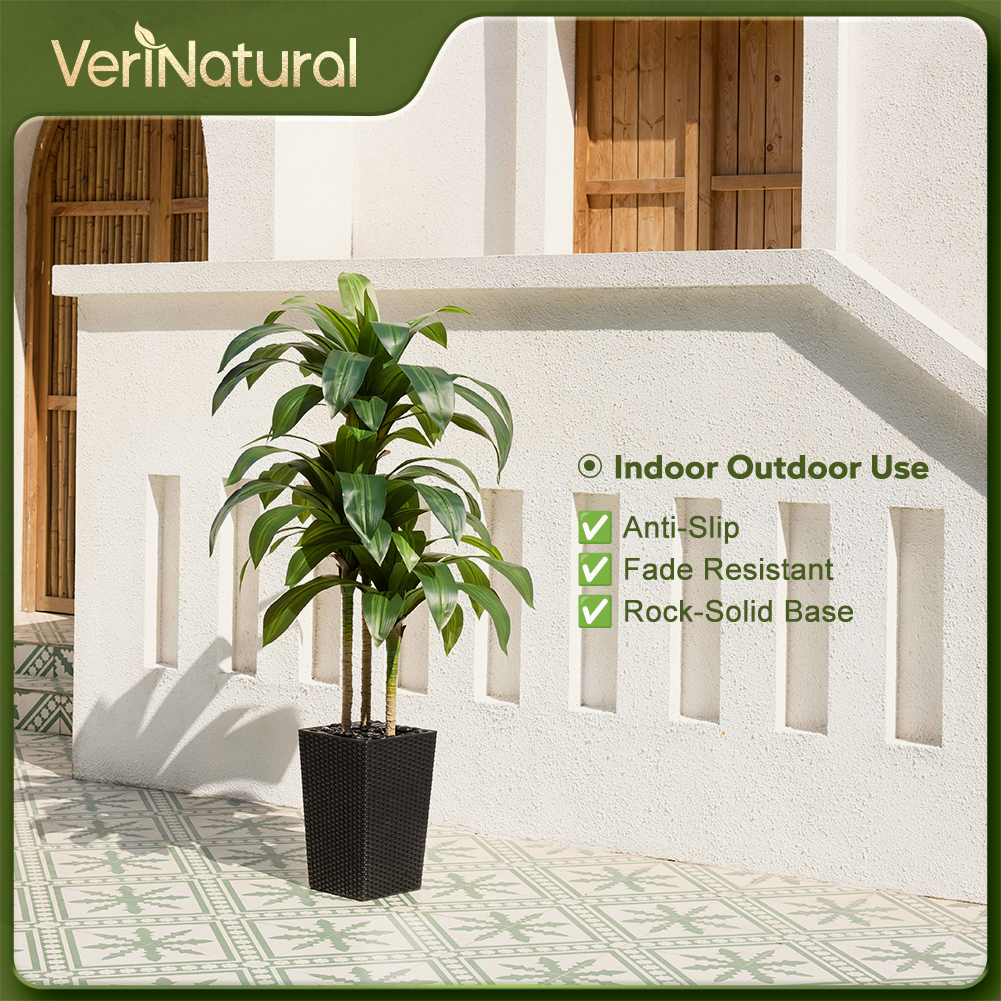 VeriNatural 5/6FT Artificial Dracaena Tree UV Resistant with Black Taper Planter for Indoor & Outdoor  (VN127)