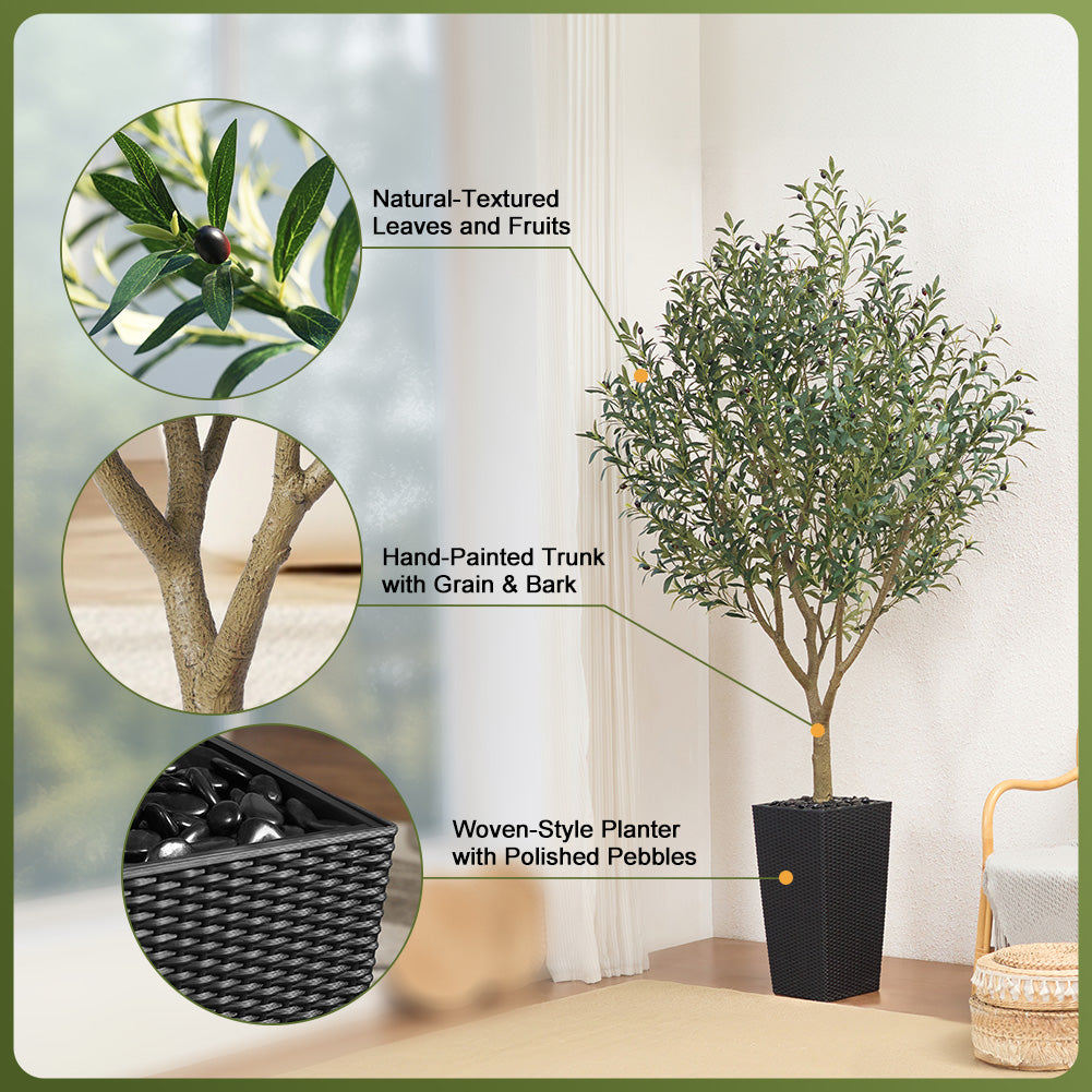 VeriNatural 5/6/7/8FT Artificial Olive Tree UV Resistant with Black Taper Planter for Indoor & Outdoor（VN156）