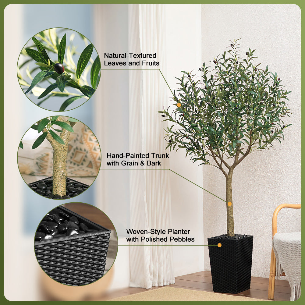 VeriNatural 5/6/7/8FT Artificial Olive Tree UV Resistant with Black Taper Planter for Indoor & Outdoor（VN156）