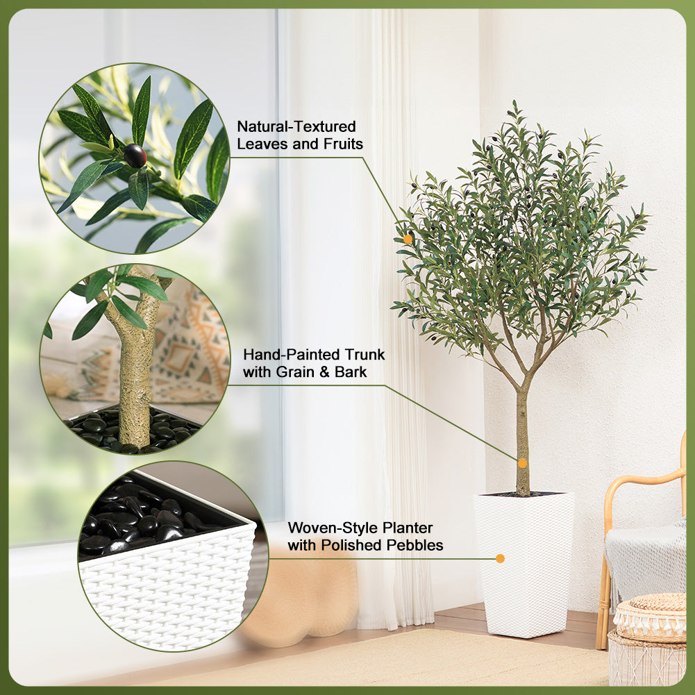 VeriNatural 5/6/7/8FT Artificial Olive Tree UV Resistant with Black Taper Planter for Indoor & Outdoor（VN156）