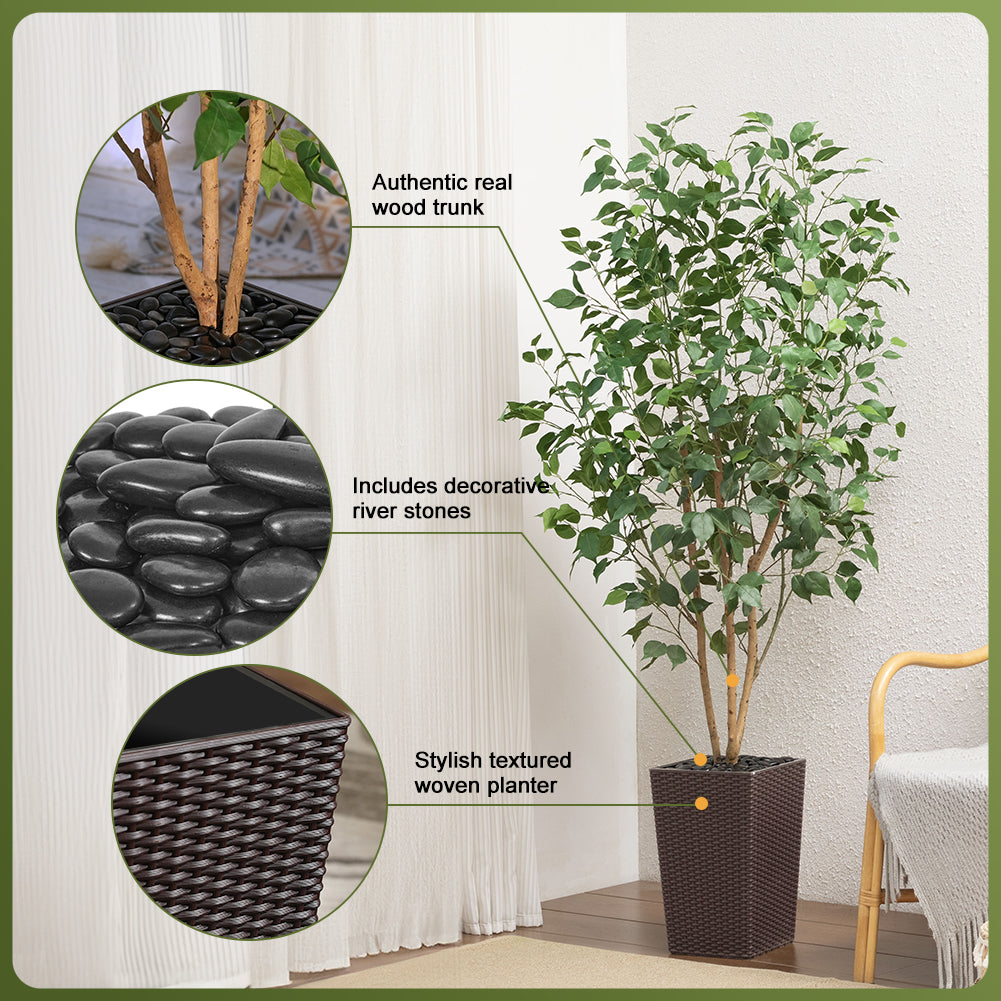 VeriNatural 5/6FT Natural Trunk Artificial Ficus Tree UV Resistant with Black/White Taper Planter for Indoor & Outdoor（VN129）