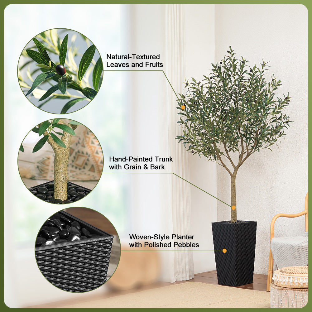 VeriNatural 5/6/7/8FT Artificial Olive Tree UV Resistant with Black Taper Planter for Indoor & Outdoor（VN156）