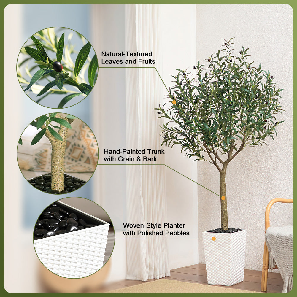 VeriNatural 5/6/7/8FT Artificial Olive Tree UV Resistant with Black Taper Planter for Indoor & Outdoor（VN156）