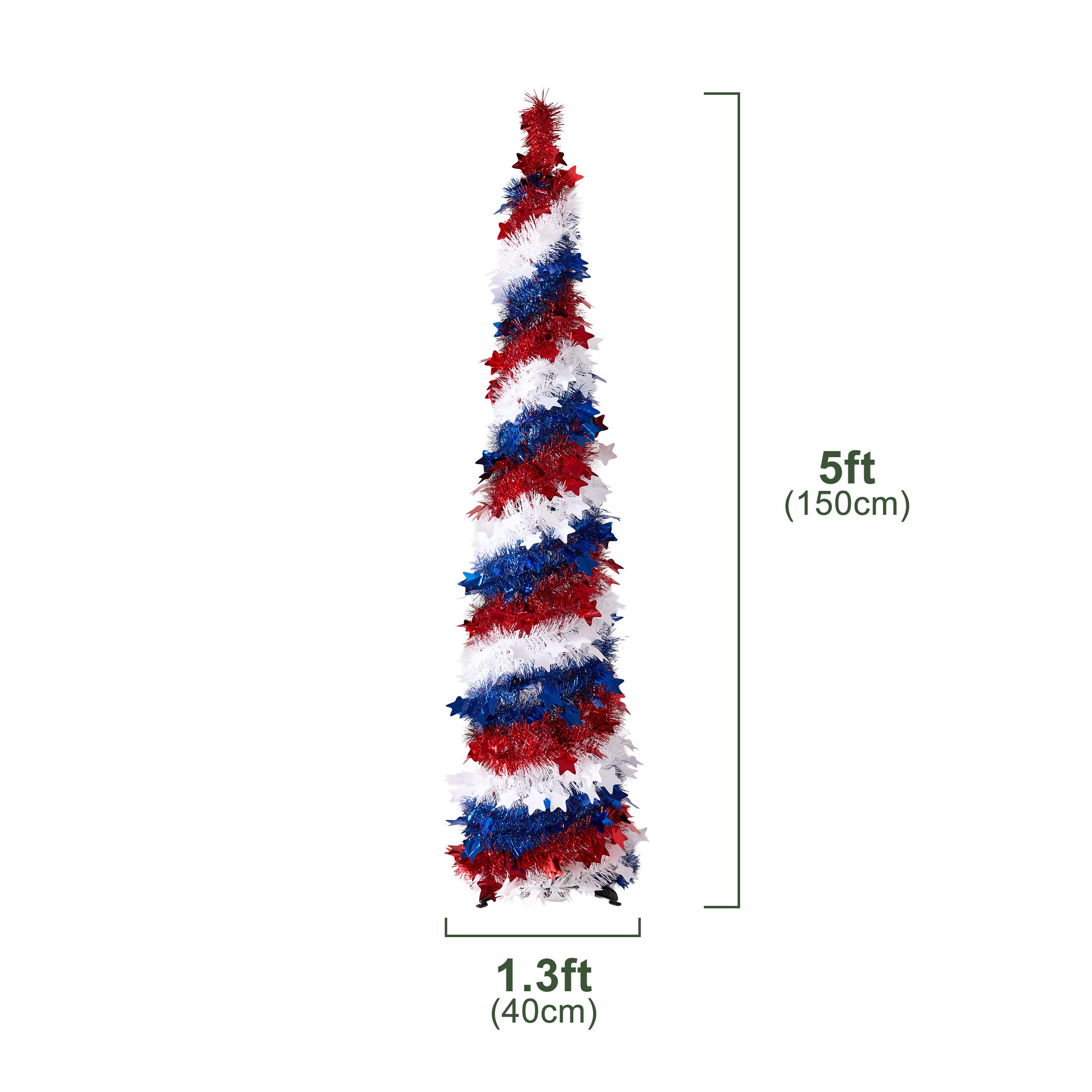 VeriNatural 5 ft 4th of July Decorations Pop Up Tinsel Pencil Tree - USA 250th Anniversary Patriotic Decor, Red White Blue Decorations with Stars for Independence Day, Memorial Day & Veterans Day