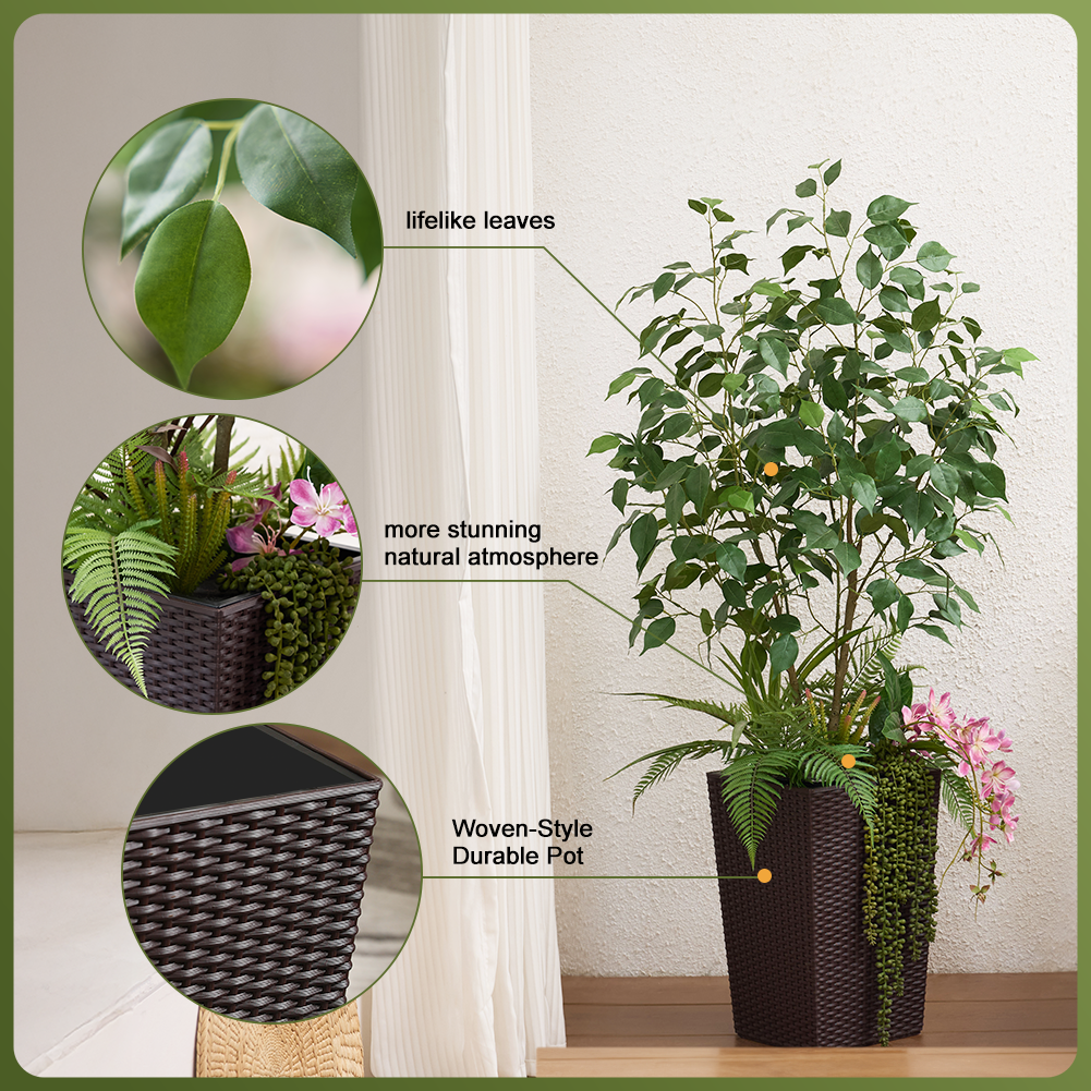 VeriNatural 4FT Mixed Fern and Ficus Artificial Plants with Black Taper Planter for Indoor & Outdoor（VN147）
