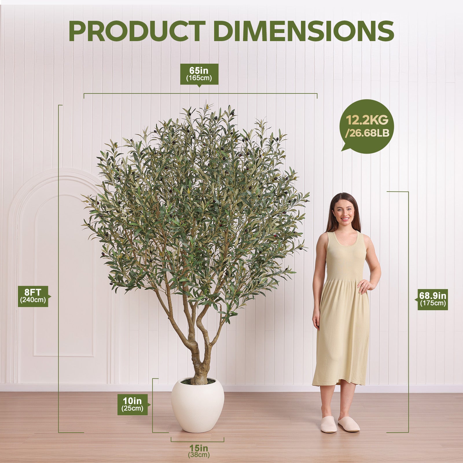 VeriNatural 8FT Artificial Olive Tree – Realistic Tall Faux Olive Tree with UV-Resistant Leaves & Fruits, White Round Planter, Indoor & Outdoor Home, Office & Living Room Decor (VN210)